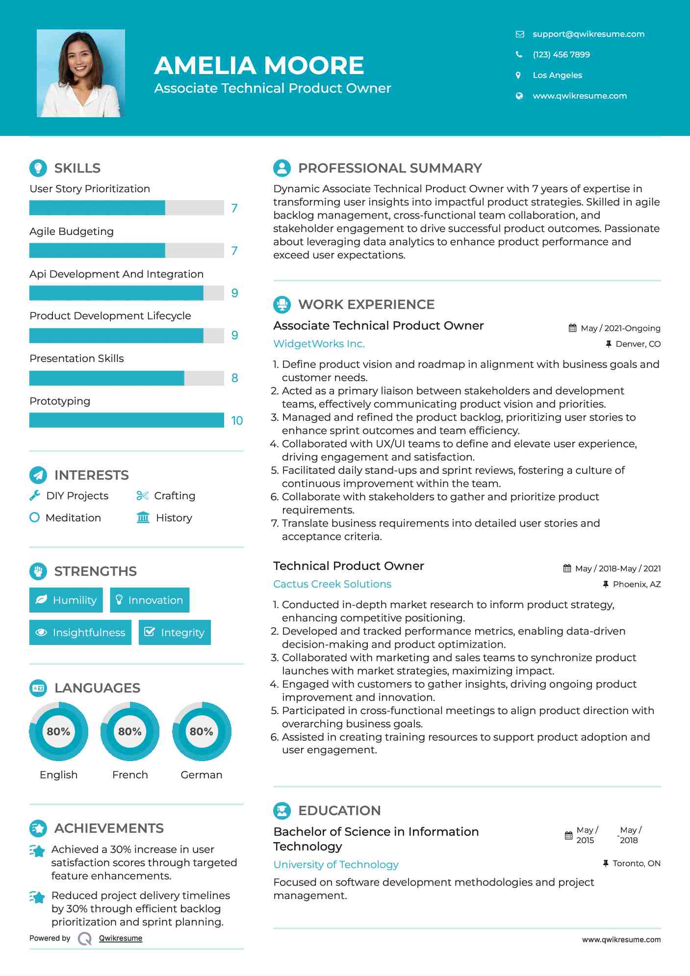 Associate Technical Product Owner Resume Template