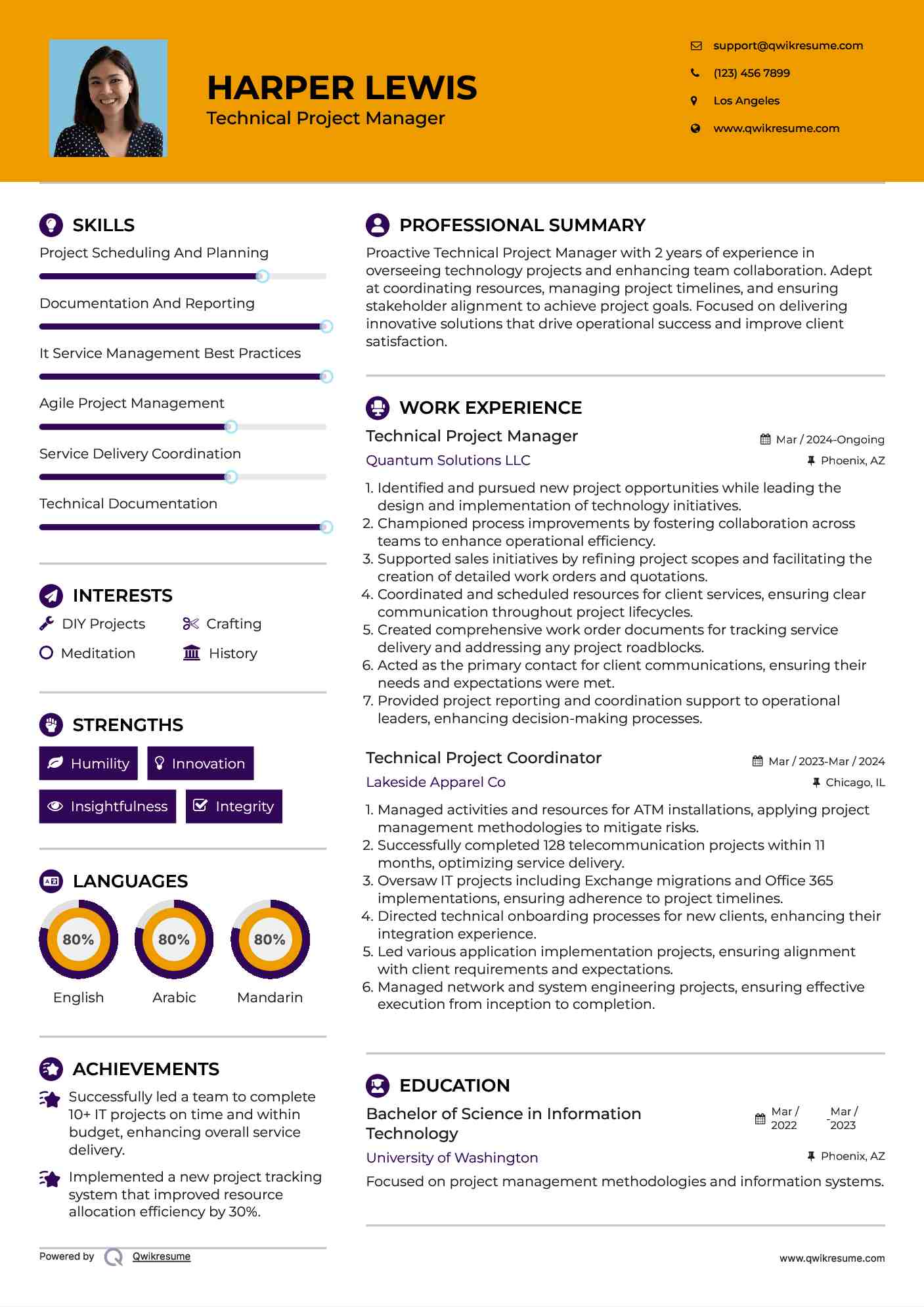 Technical Project Manager Resume Template