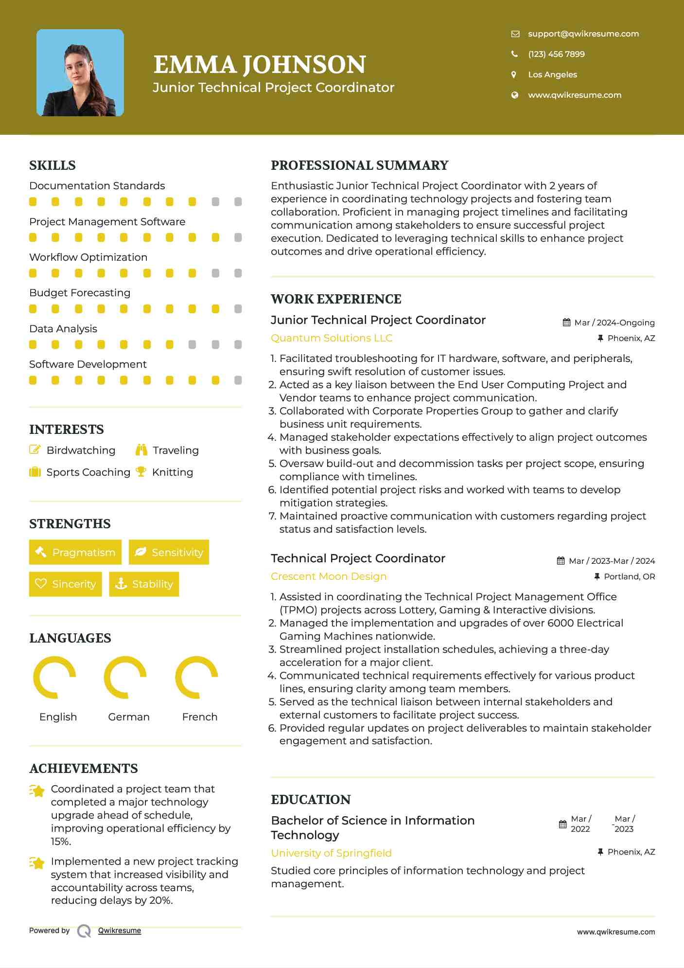 Junior Technical Project Coordinator Resume Format