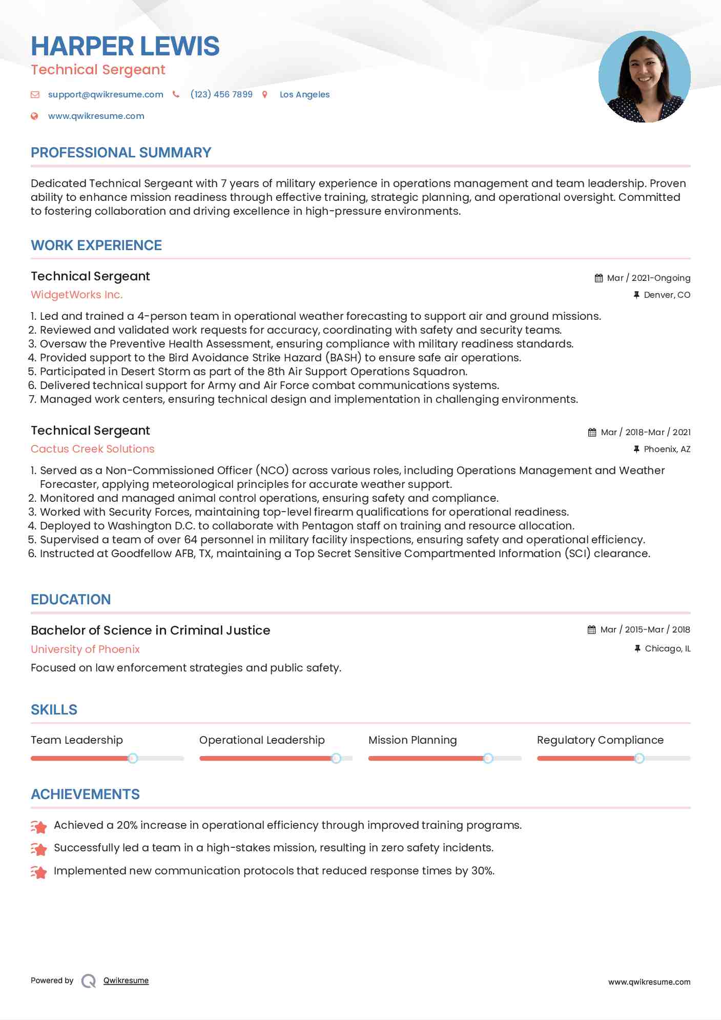 Technical Sergeant Resume Example
