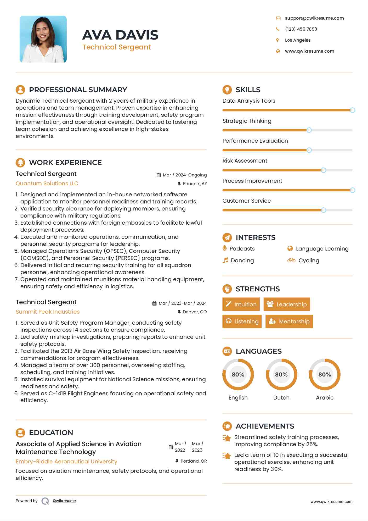 Technical Sergeant Resume Example
