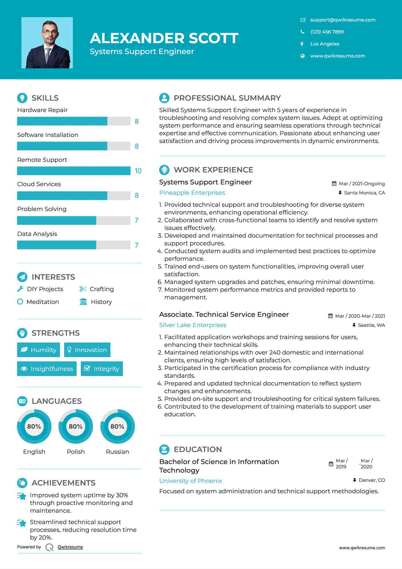 Systems Support Engineer Resume Example