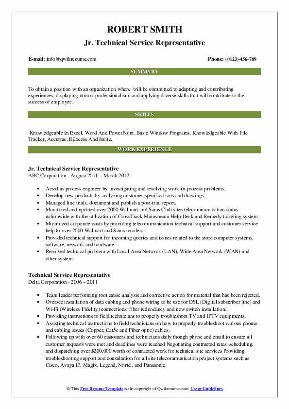 Technical Service Representative Resume Samples QwikResume