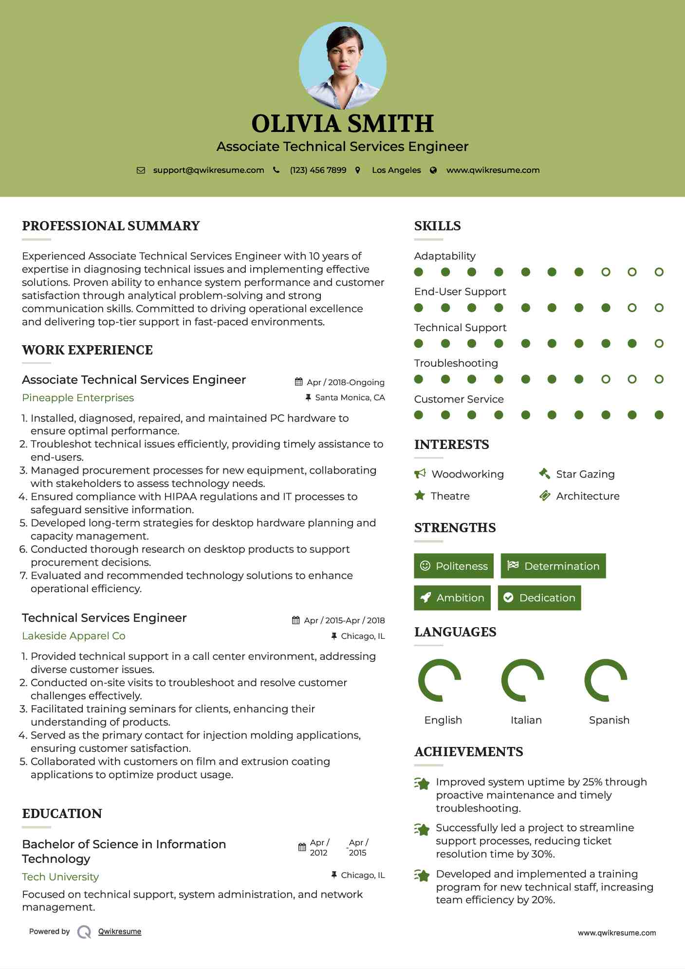 Associate Technical Services Engineer Resume Model