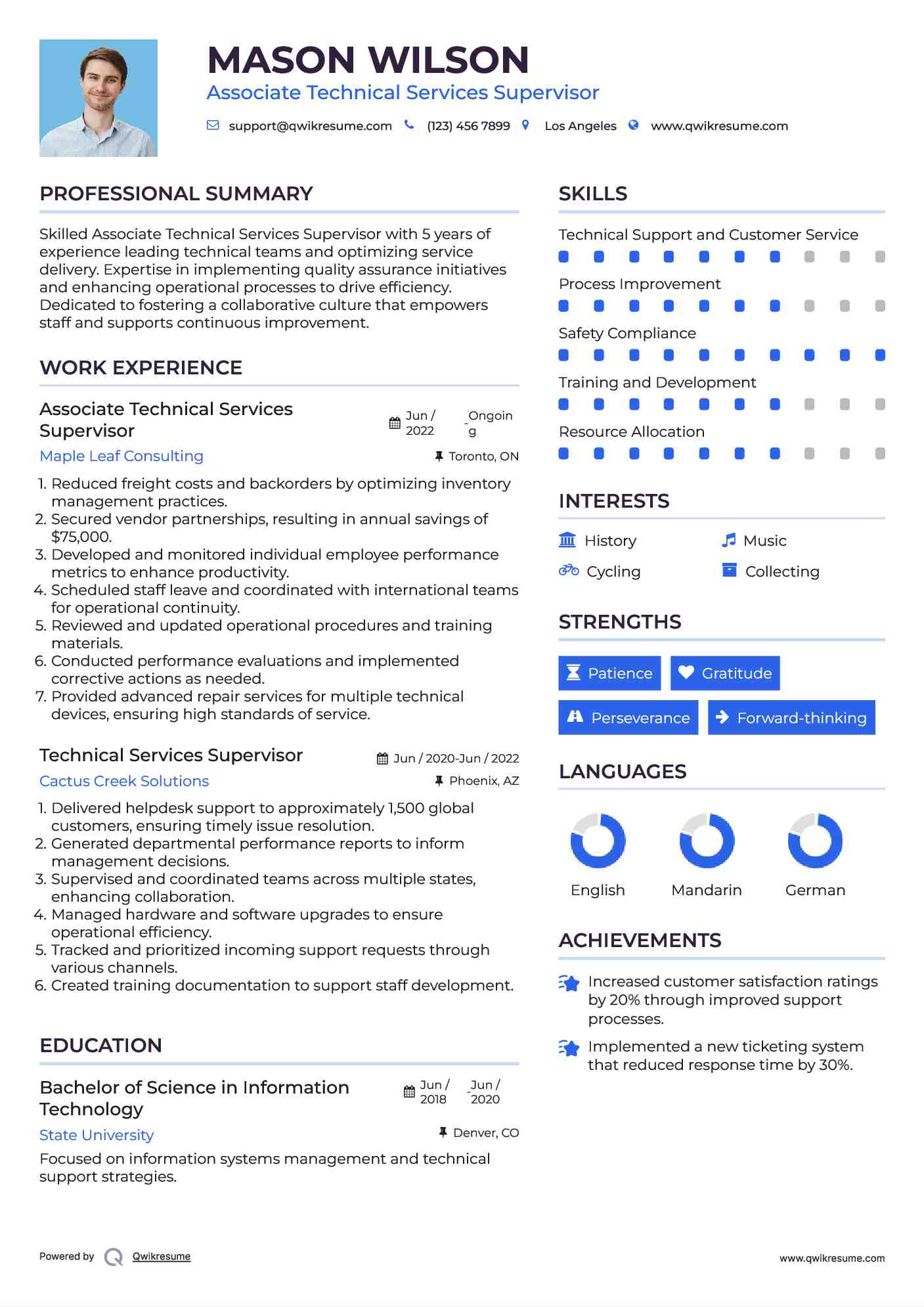 Associate Technical Services Supervisor Resume Example