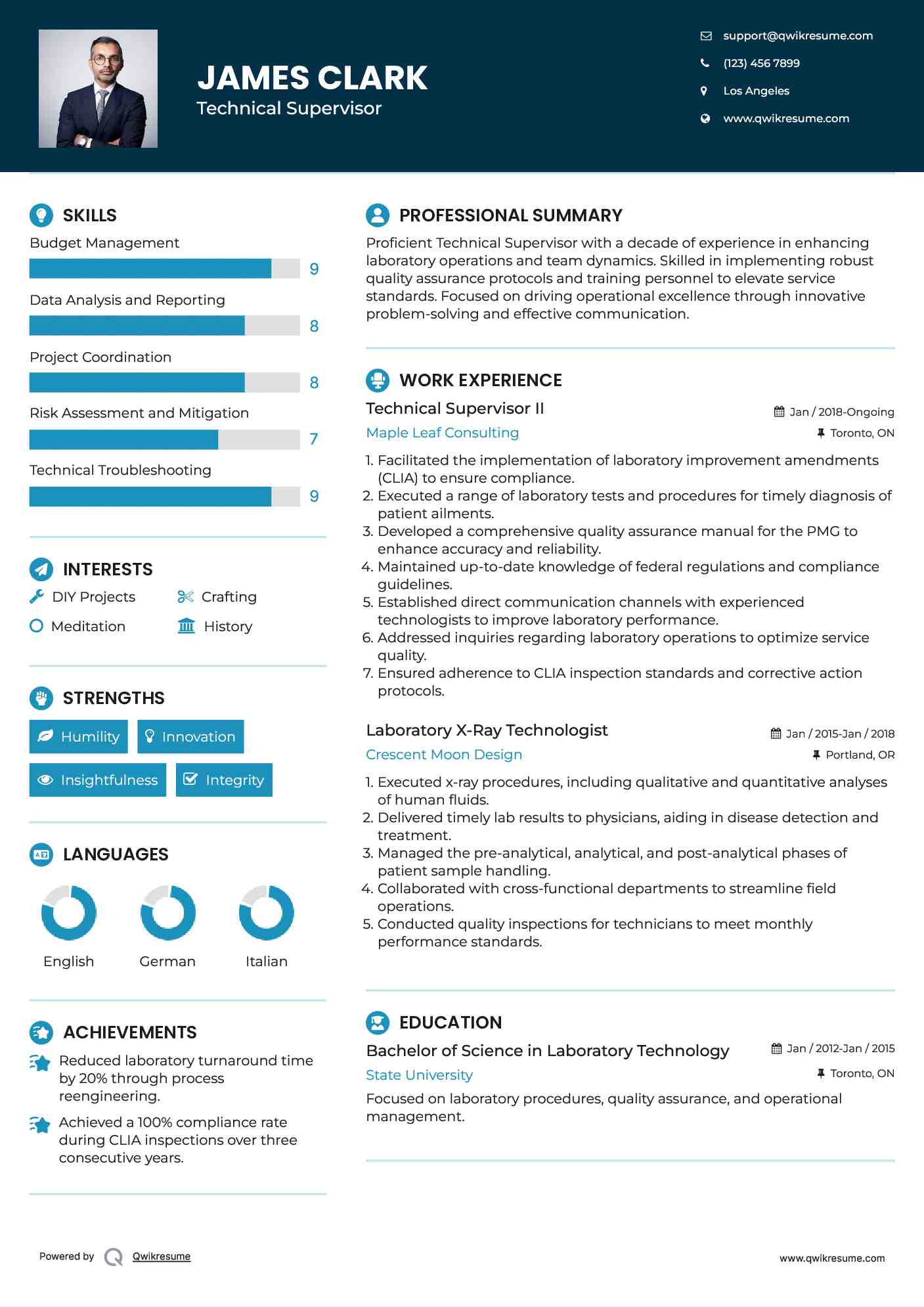 Technical Supervisor II Resume Sample