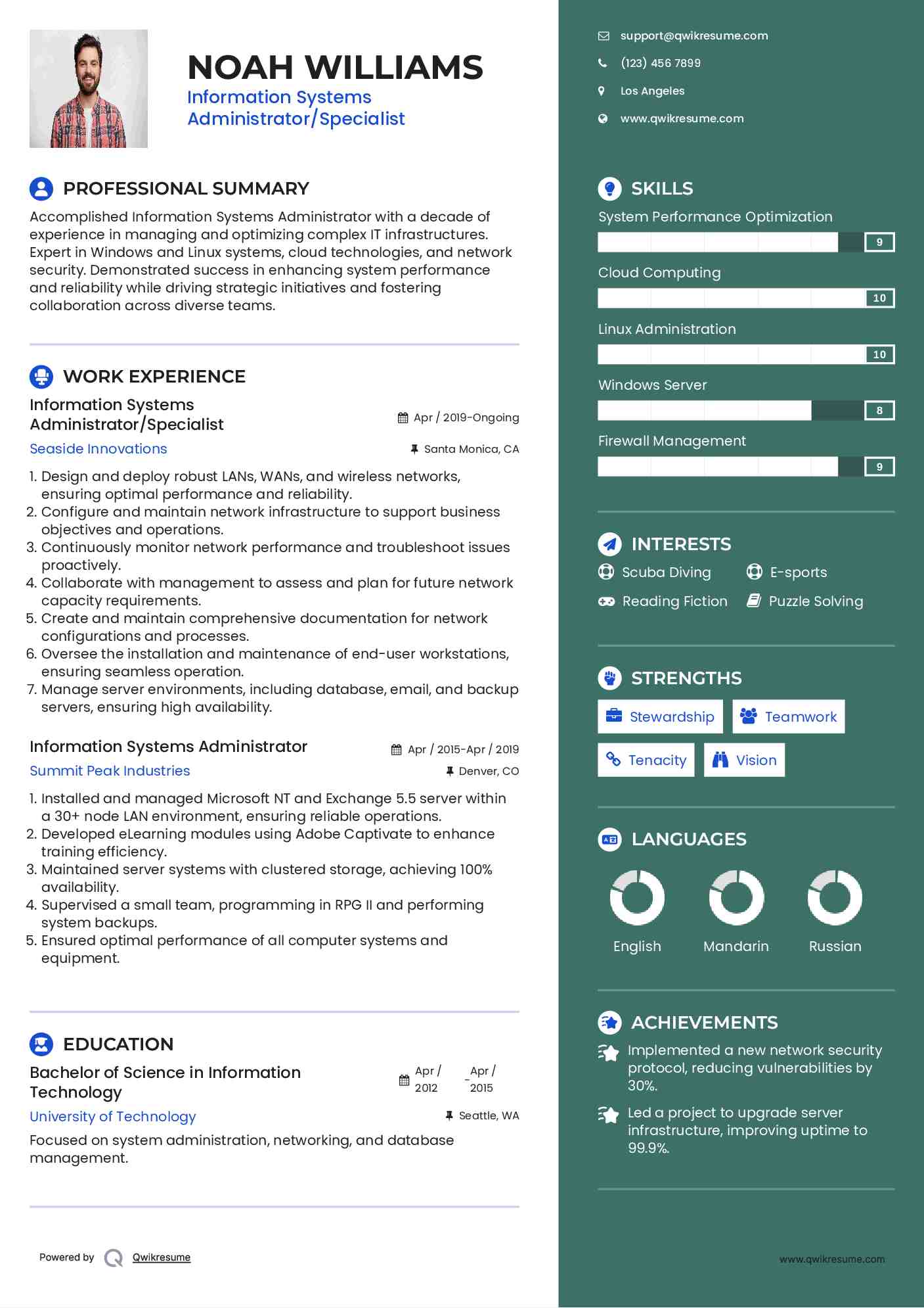 Information Systems Administrator/Specialist Resume Model