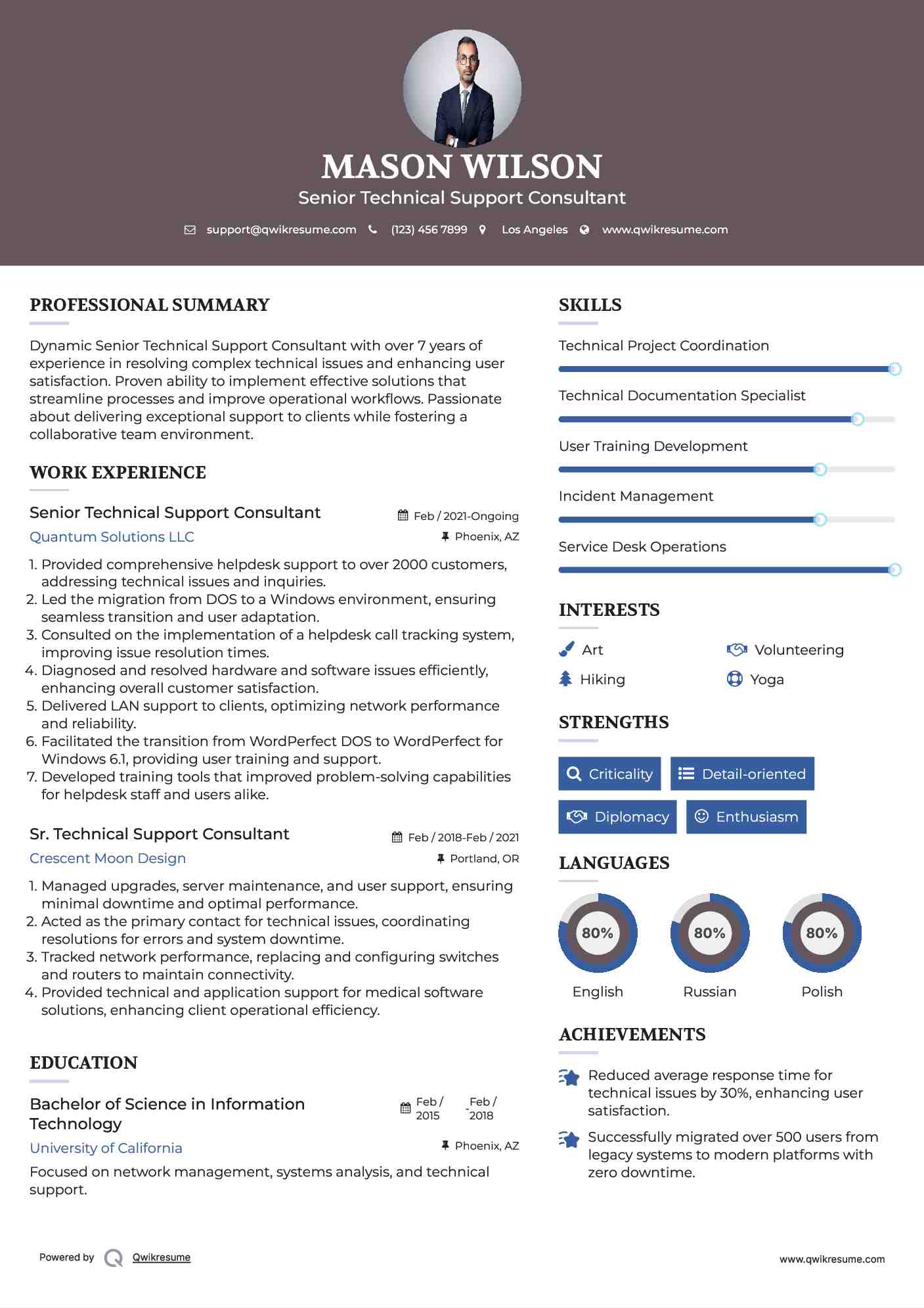 Senior Technical Support Consultant Resume Format