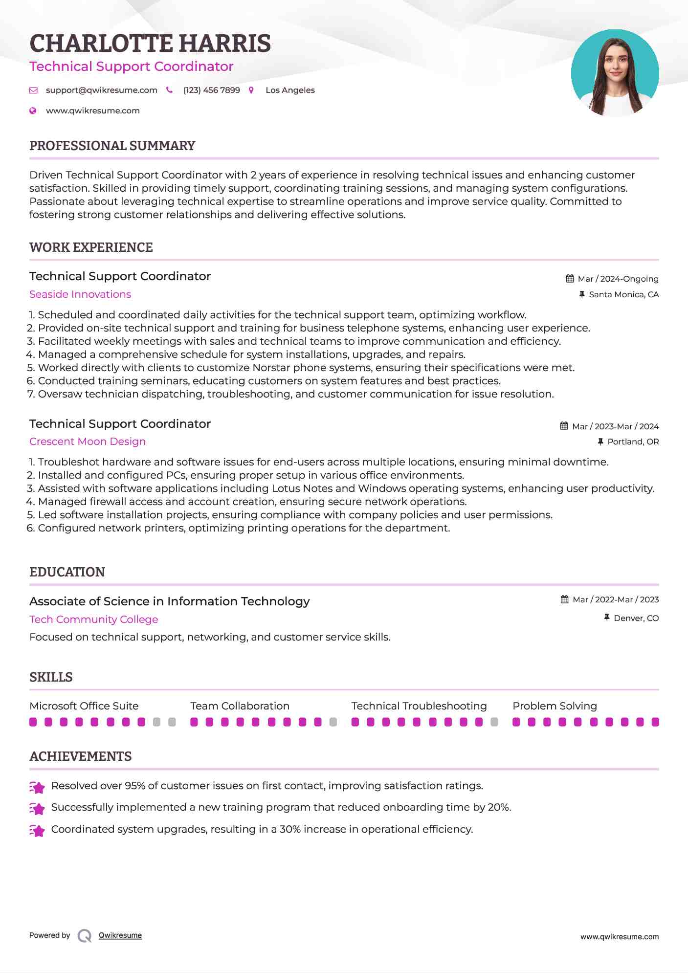 Technical Support Coordinator Resume Model