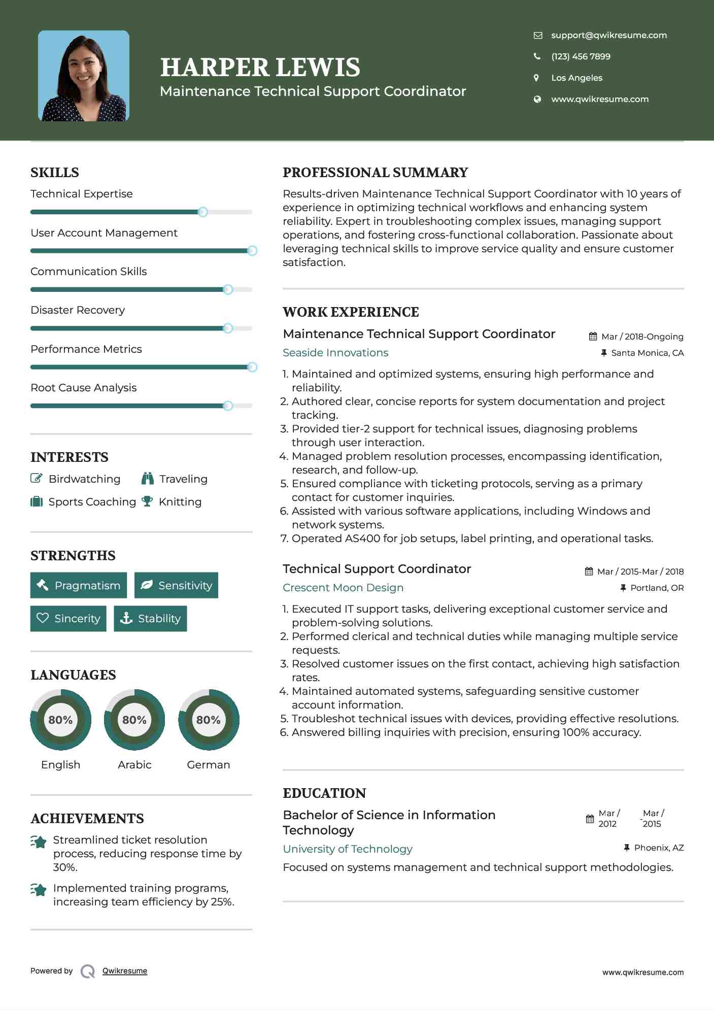 Maintenance Technical Support Coordinator Resume Template