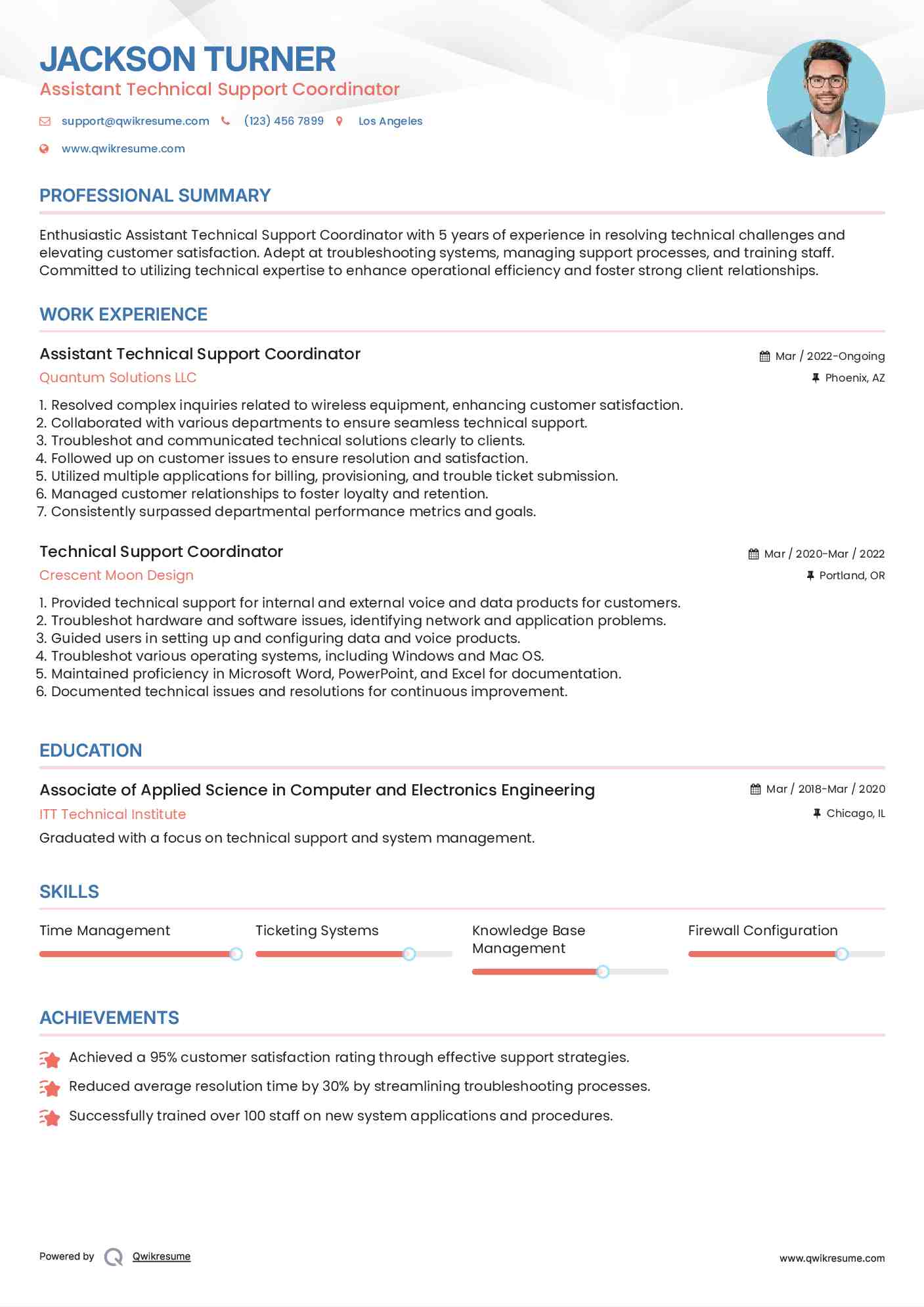 Assistant Technical Support Coordinator  Resume Model