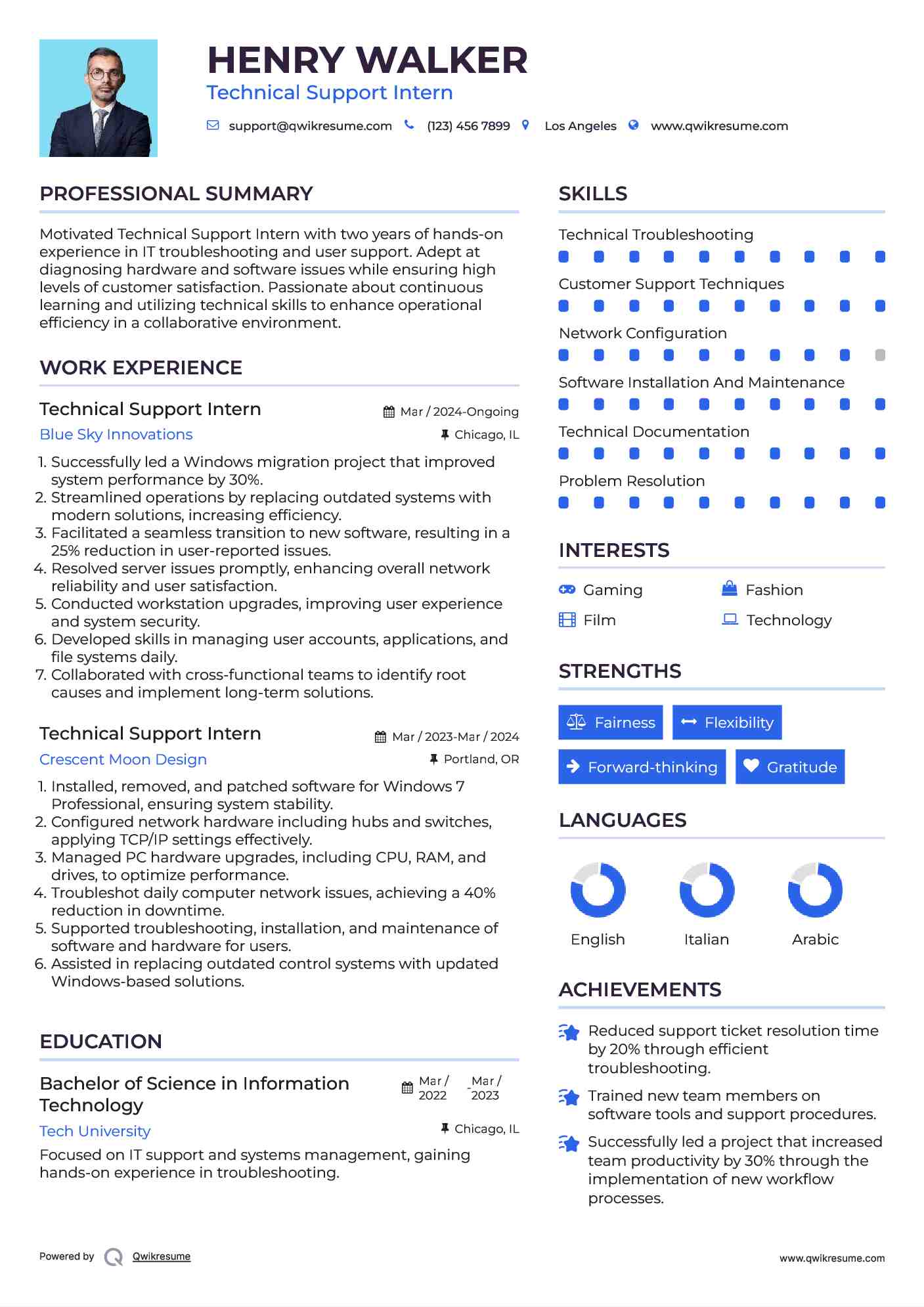 Technical Support Intern Resume Format