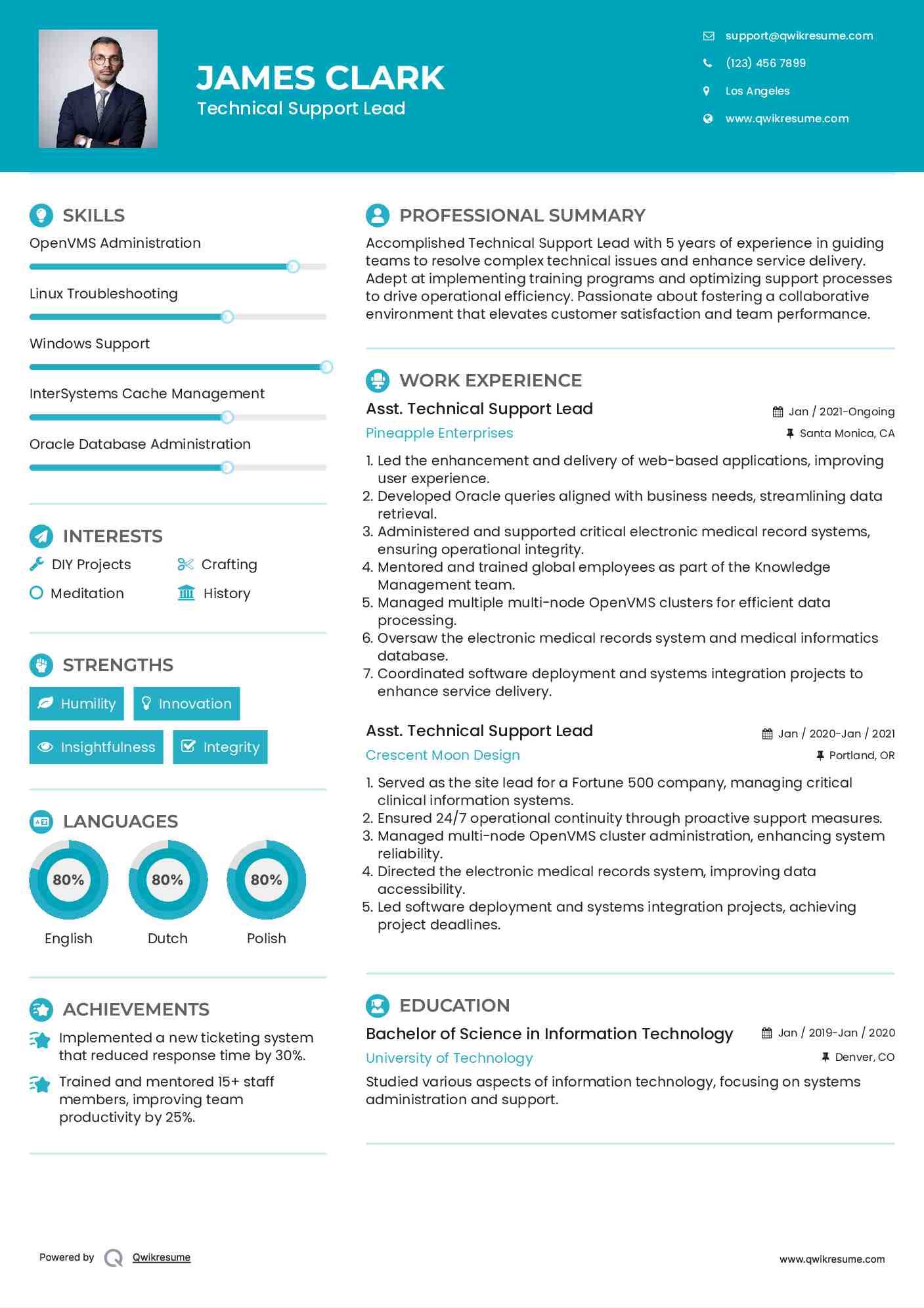 Asst. Technical Support Lead Resume Template