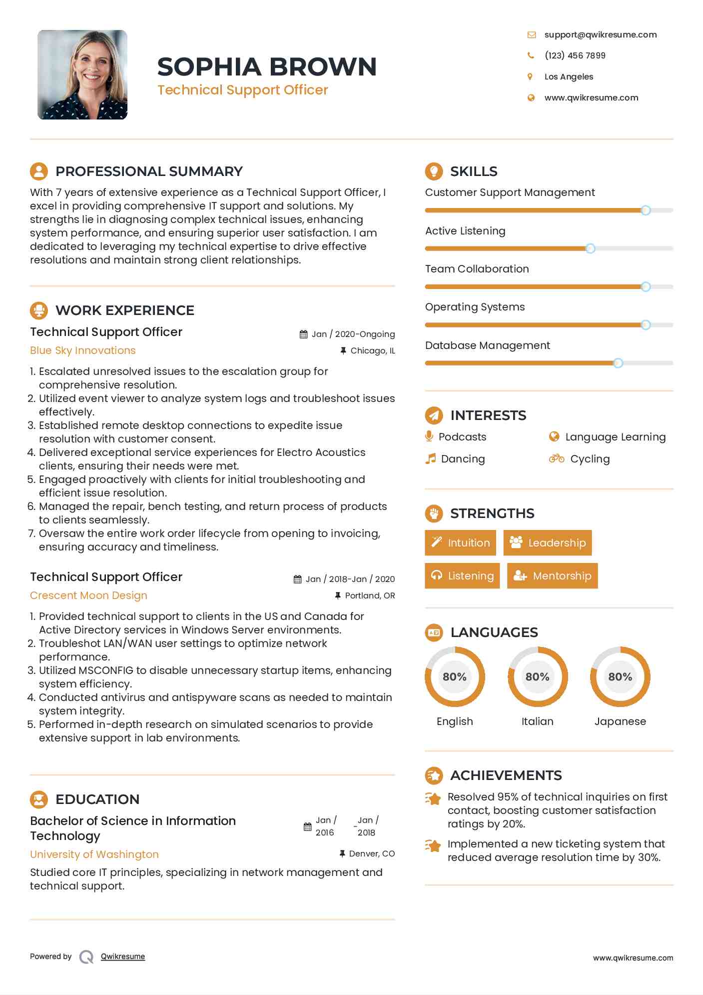 Technical Support Officer Resume Samples QwikResume