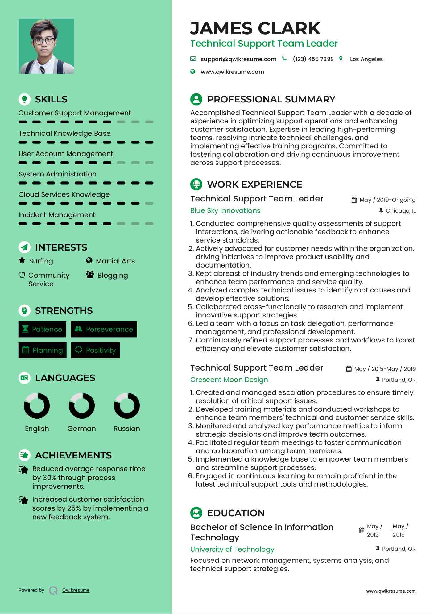 Technical Support Team Leader Resume Model