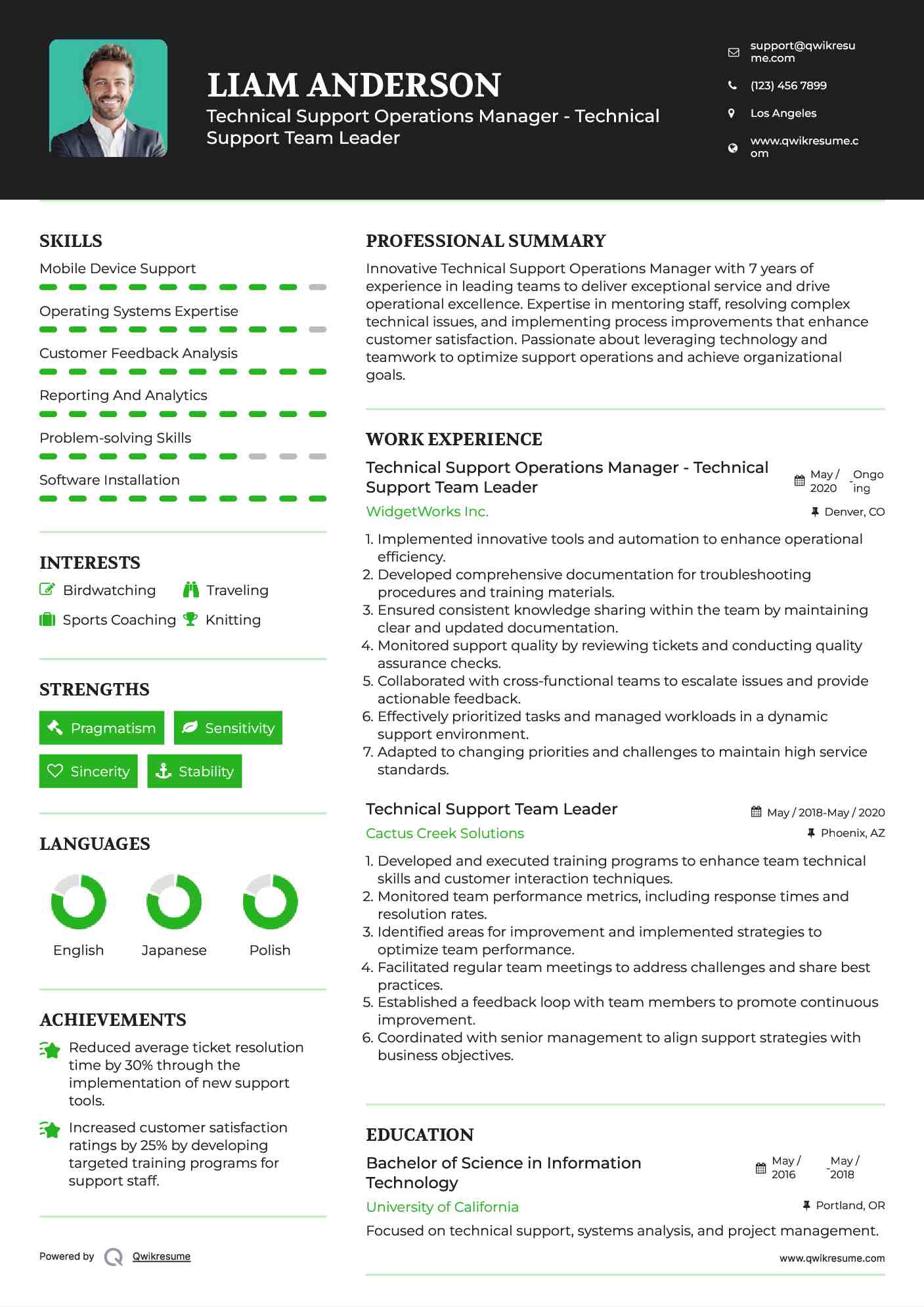 Technical Support Operations Manager - Technical Support Team Leader Resume Format