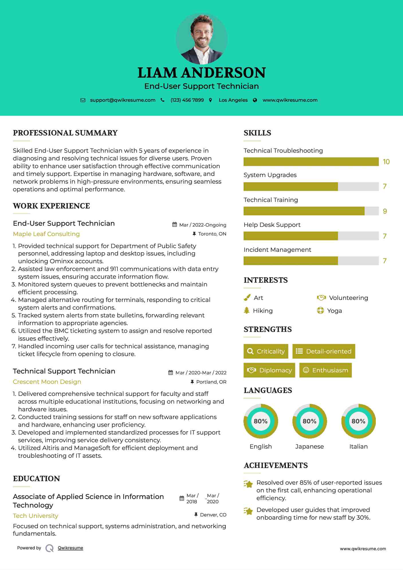 End-User Support Technician Resume Template