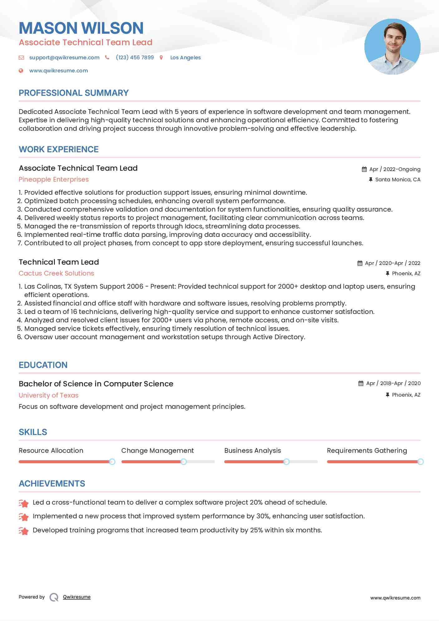 Associate Technical Team Lead Resume Model