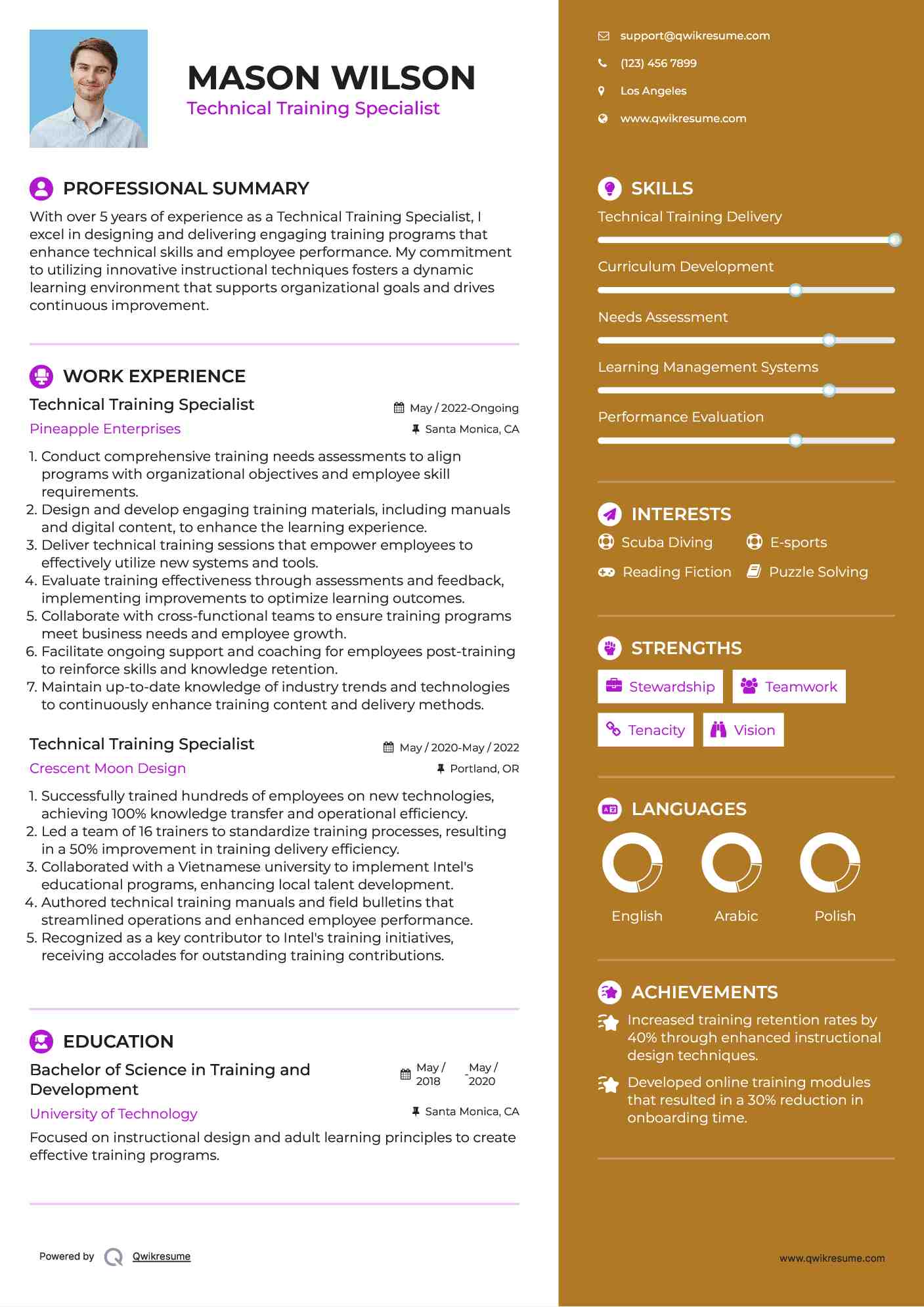 Technical Training Specialist Resume Example