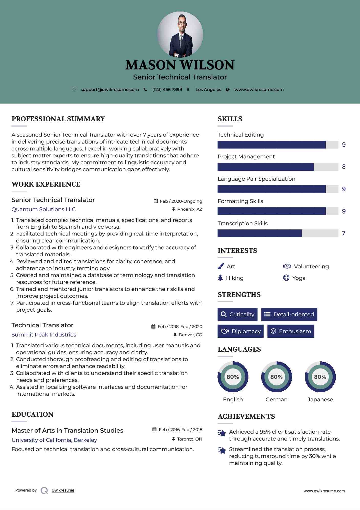 Senior Technical Translator Resume Format