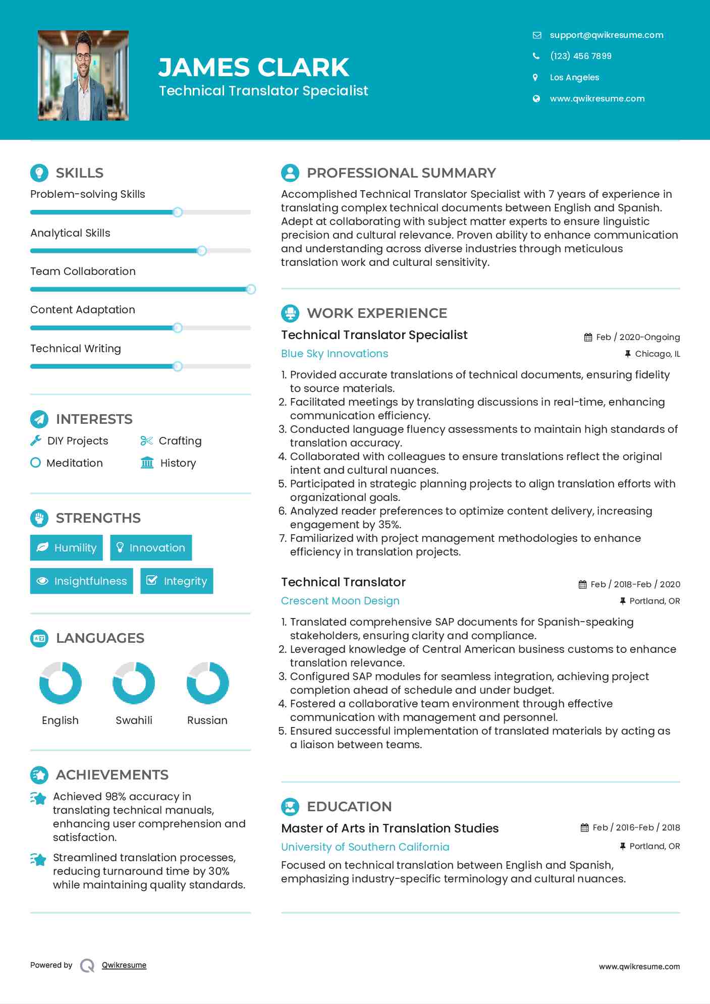 Technical Translator Specialist Resume Format