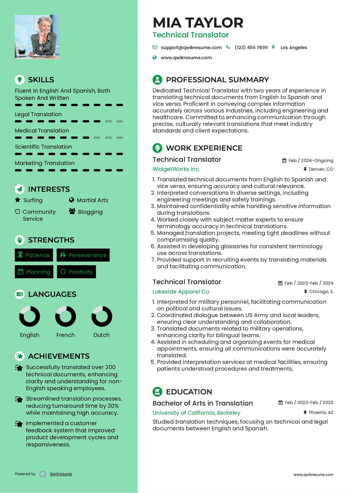 Technical Translator Resume Model
