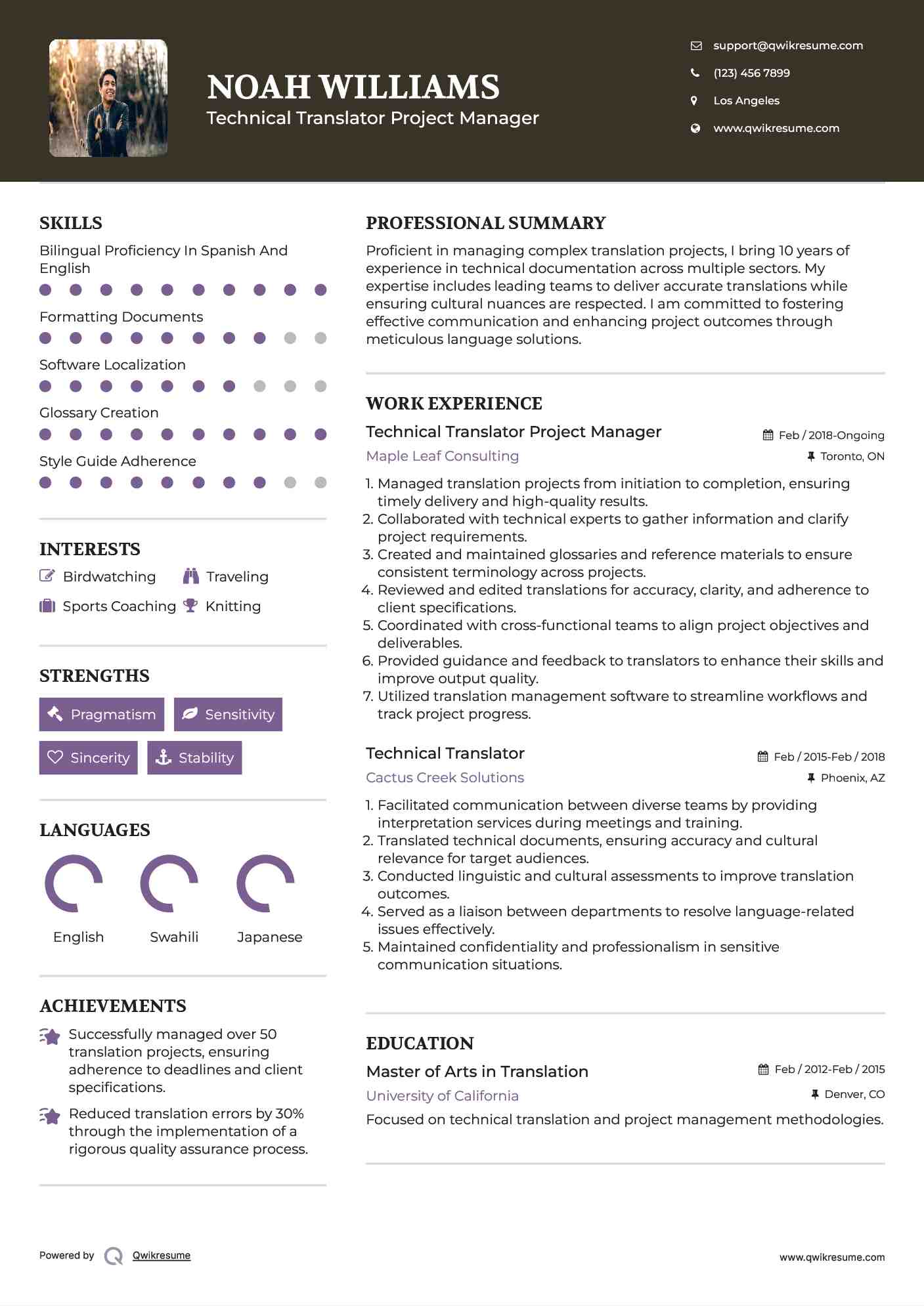 Technical Translator Project Manager Resume Model