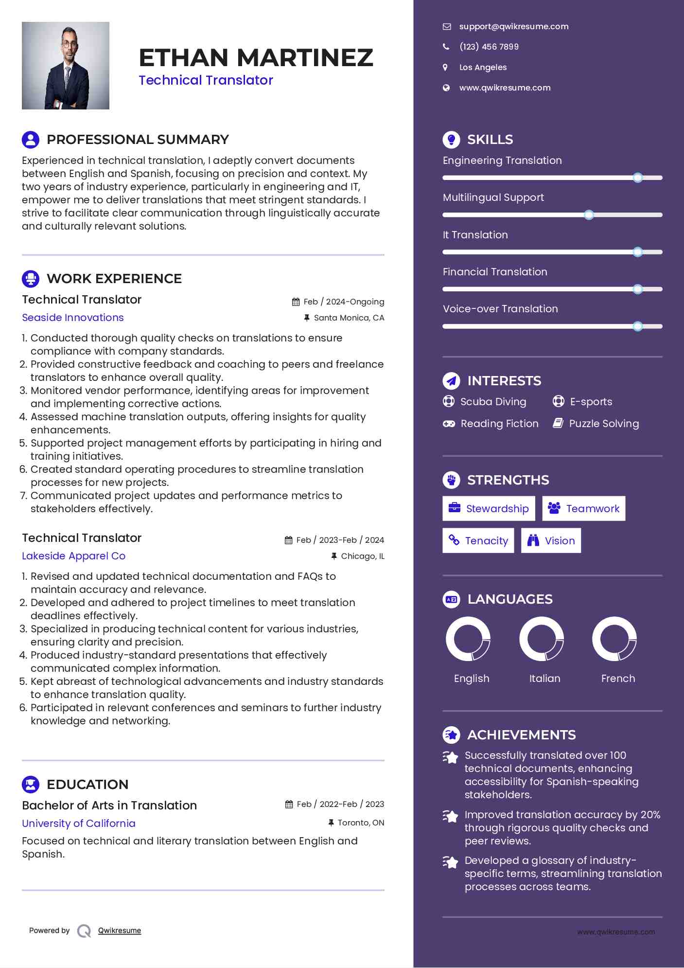 Technical Translator Resume Sample