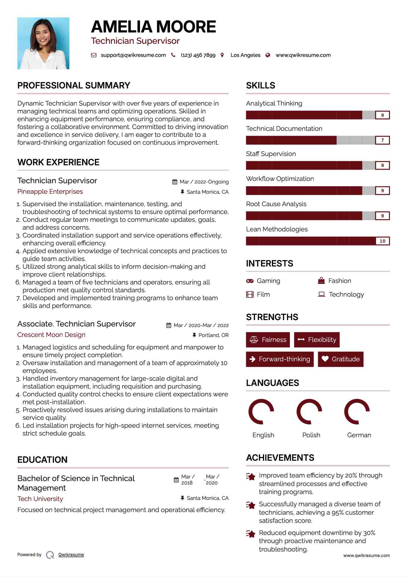 Technician Supervisor Resume Format