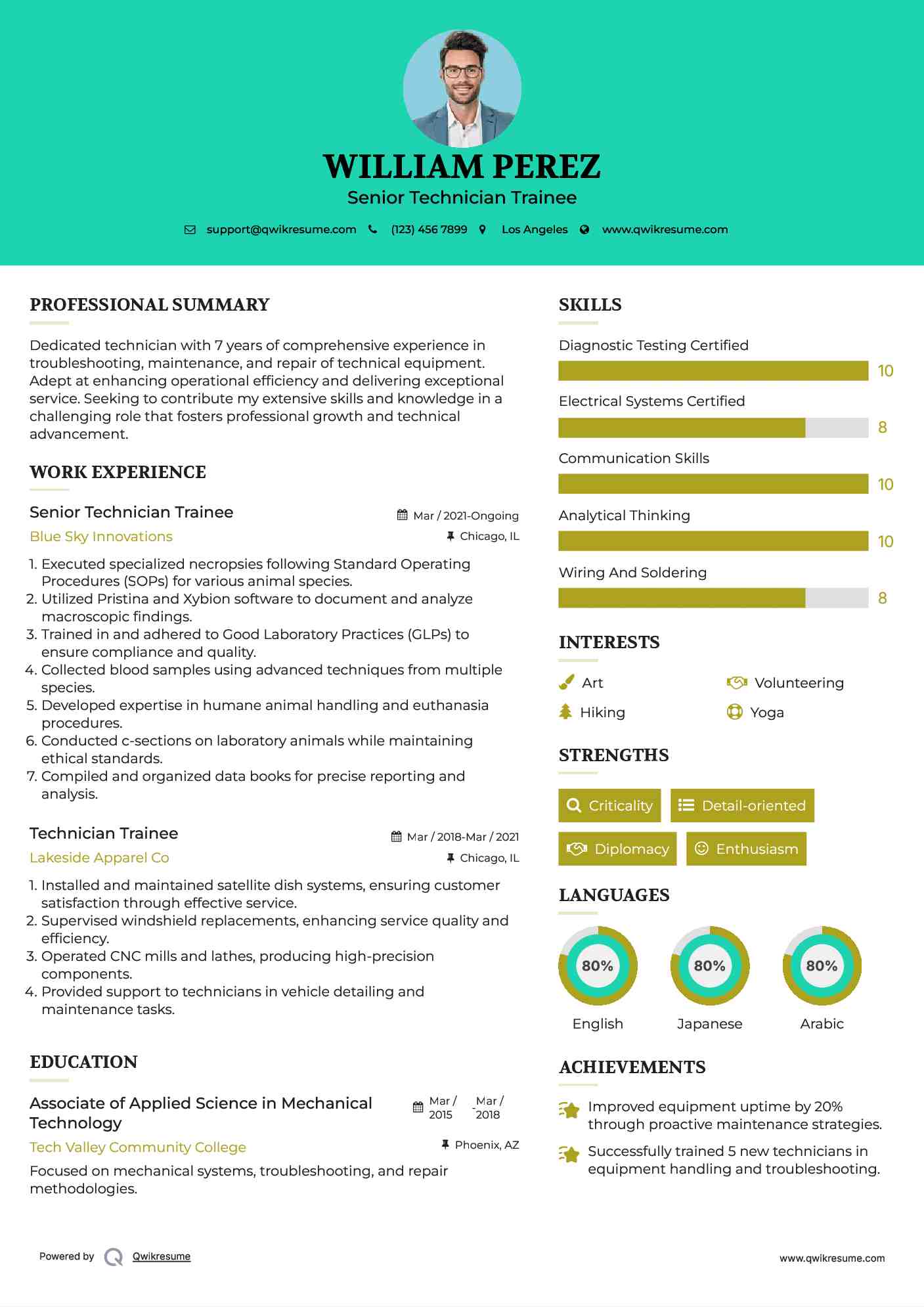 Senior Technician Trainee Resume Model