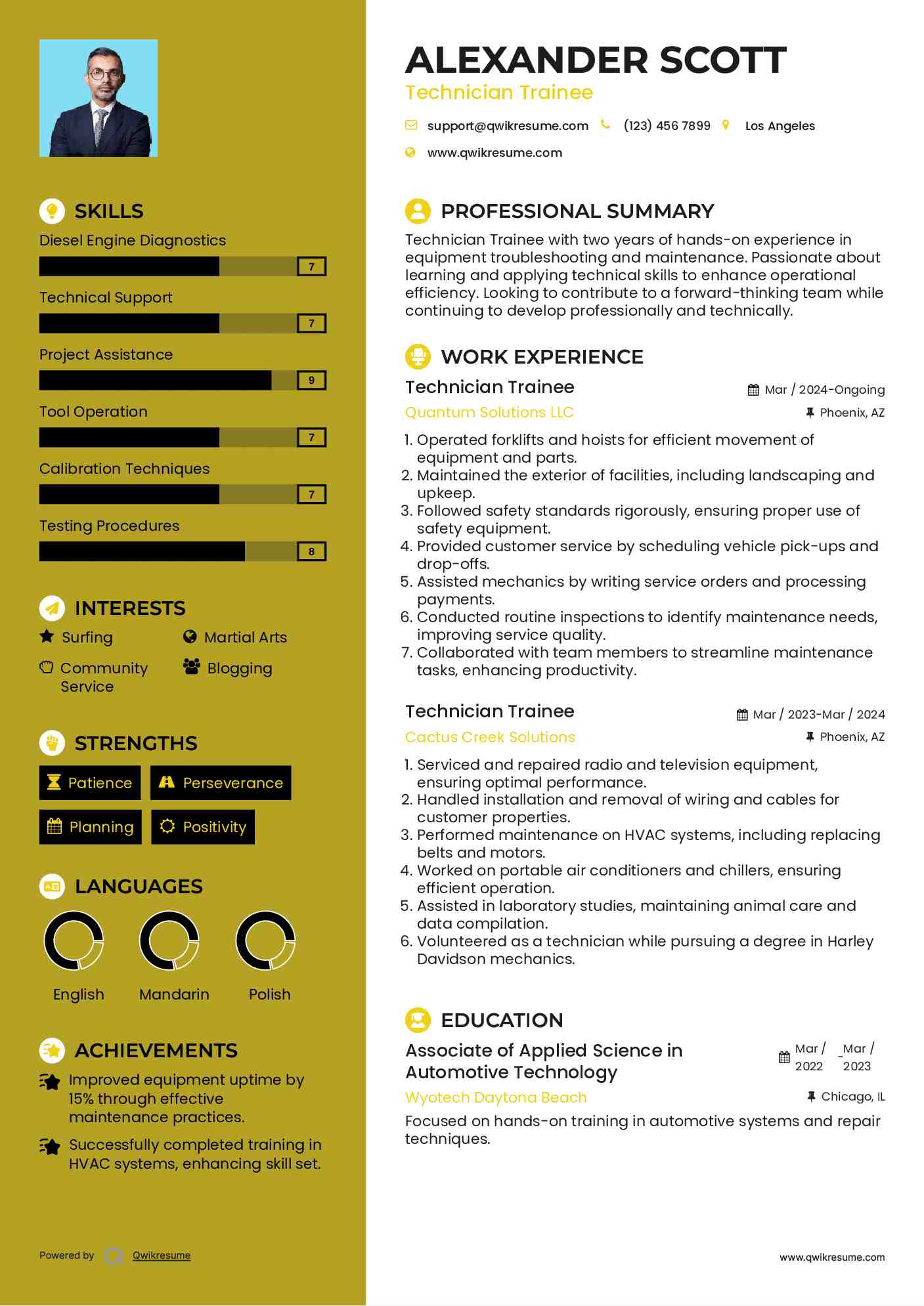 Technician Trainee Resume Template