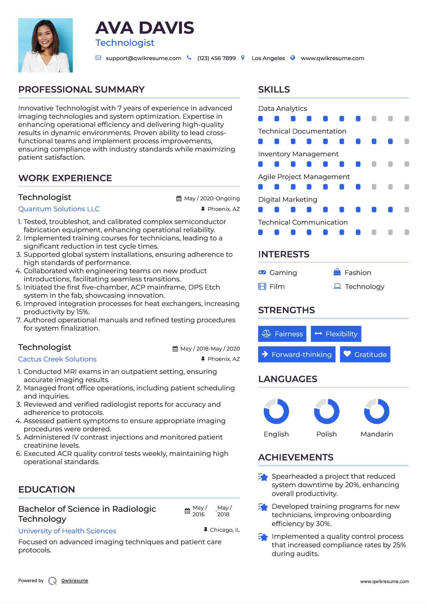 Technologist Resume Example
