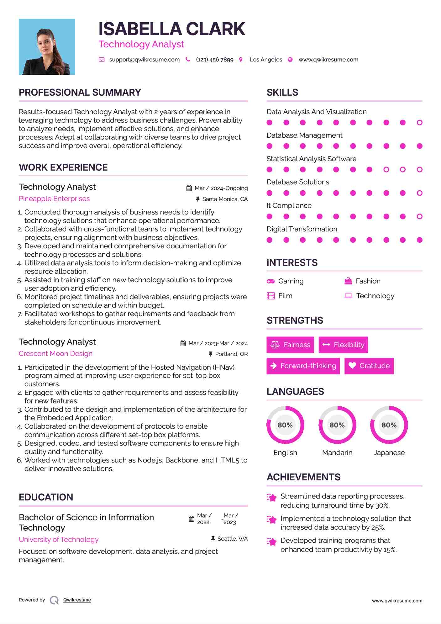 Technology Analyst Resume Template