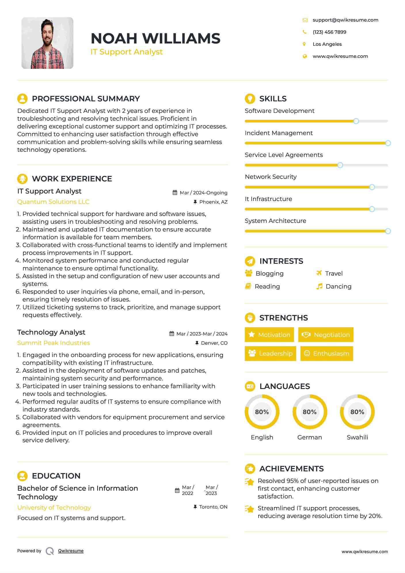 IT Support Analyst Resume Model