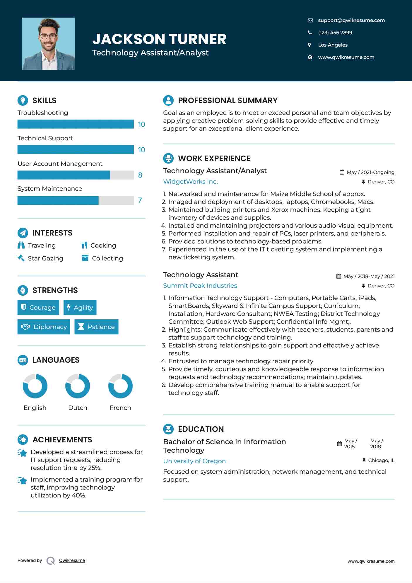 Technology Assistant/Analyst Resume Sample