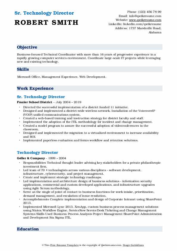 Technology Director Resume Samples QwikResume