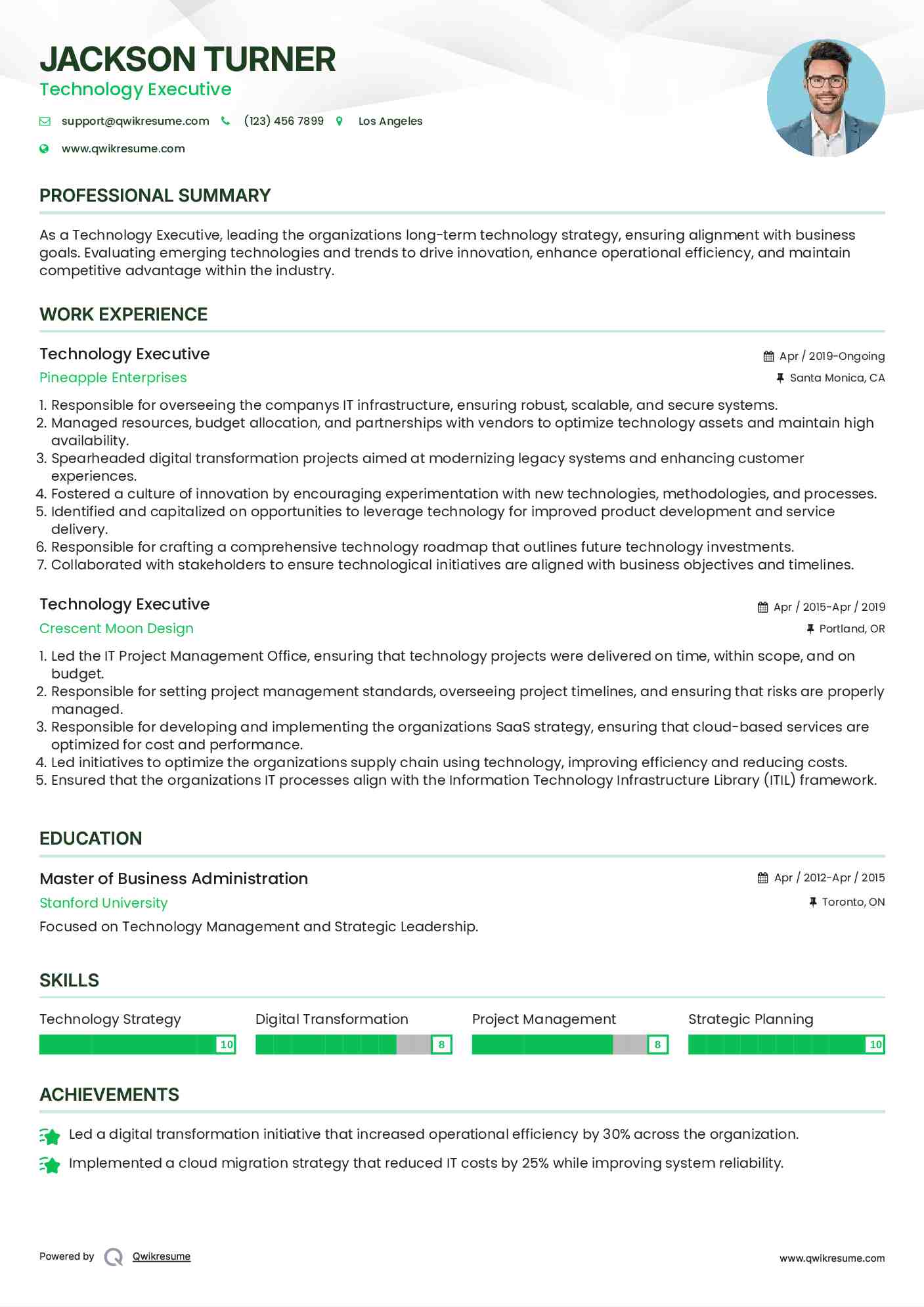 Technology Executive Resume Sample