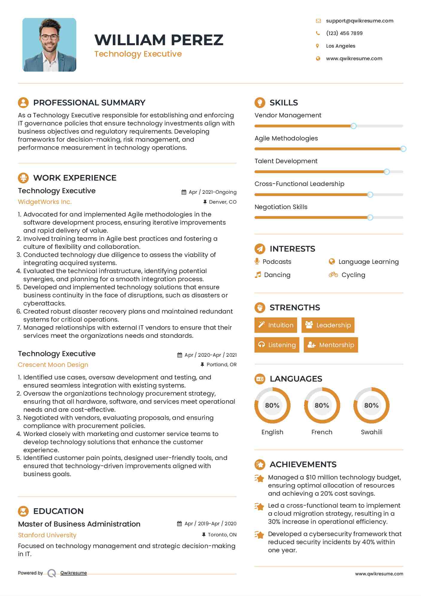 Technology Executive Resume Format