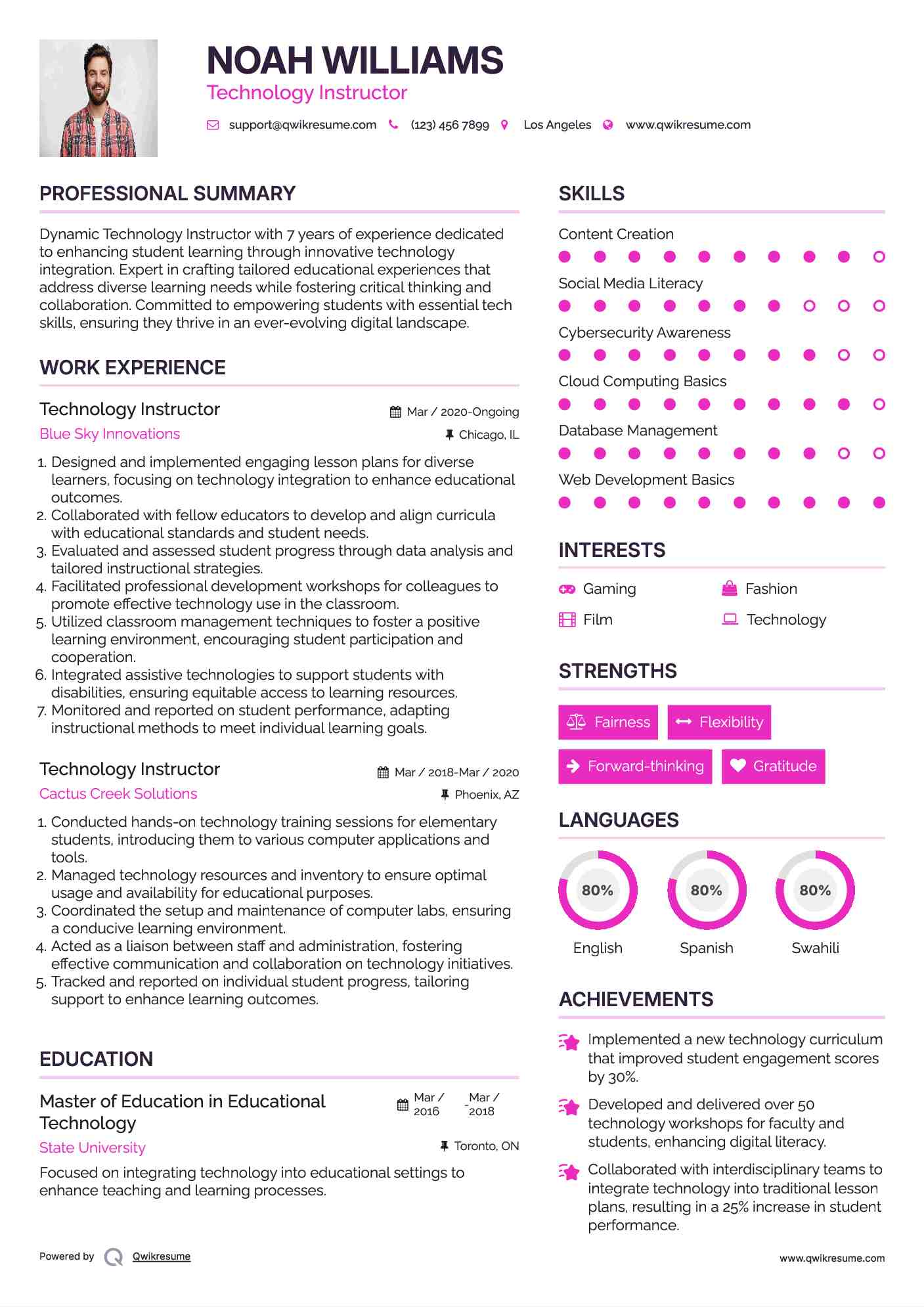 Technology Instructor Resume Example