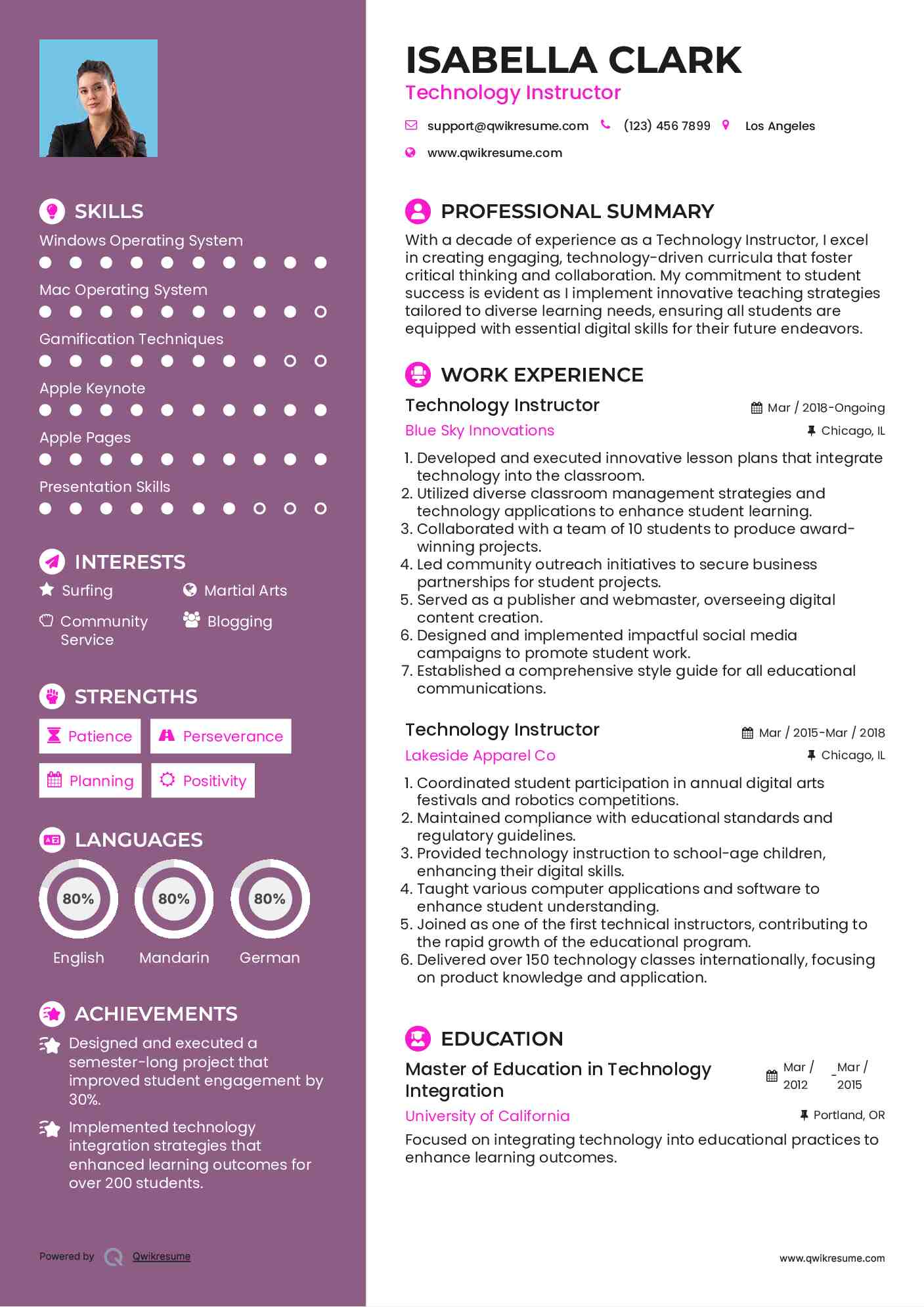 Technology Instructor Resume Template