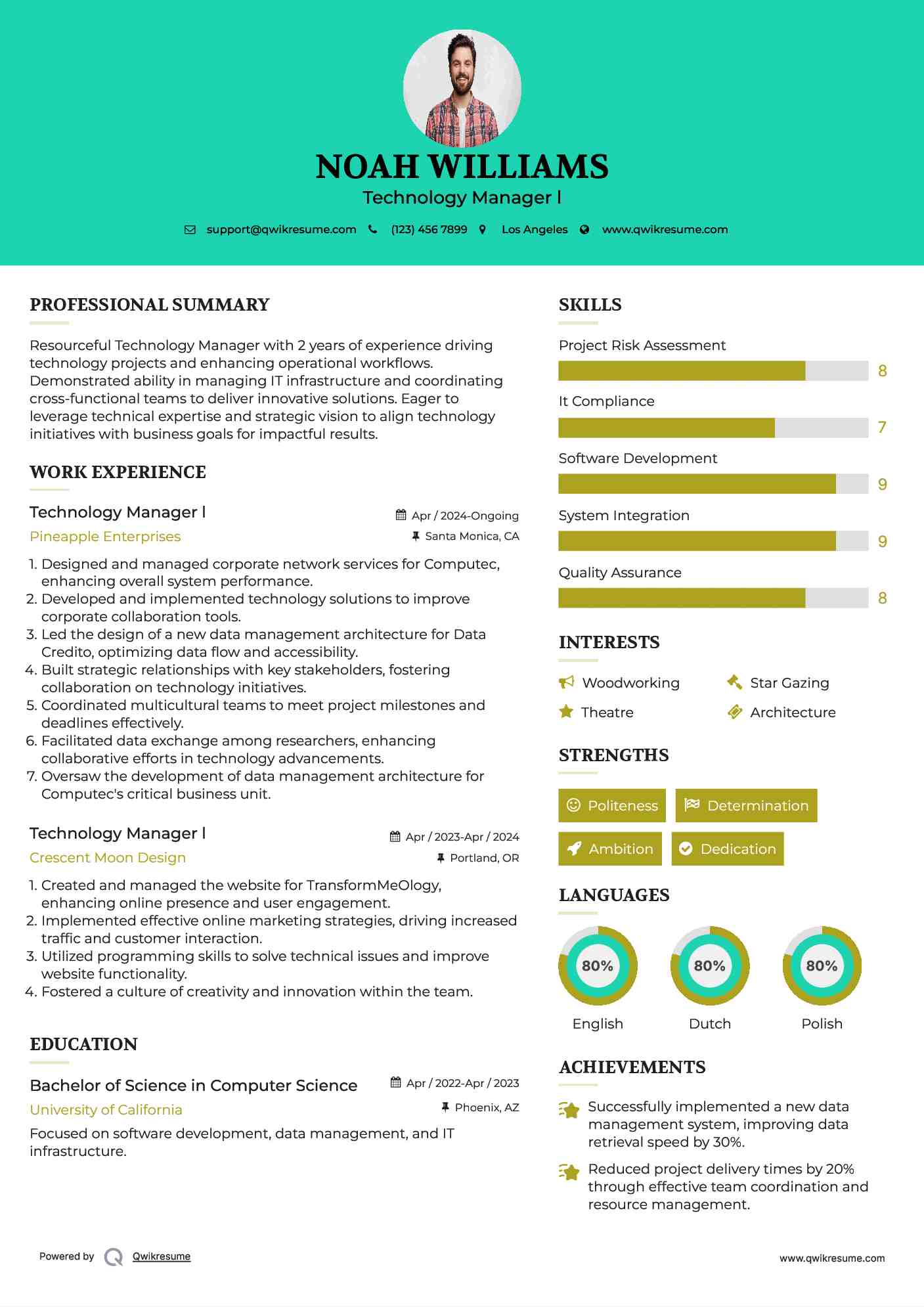 Technology Manager l Resume Example
