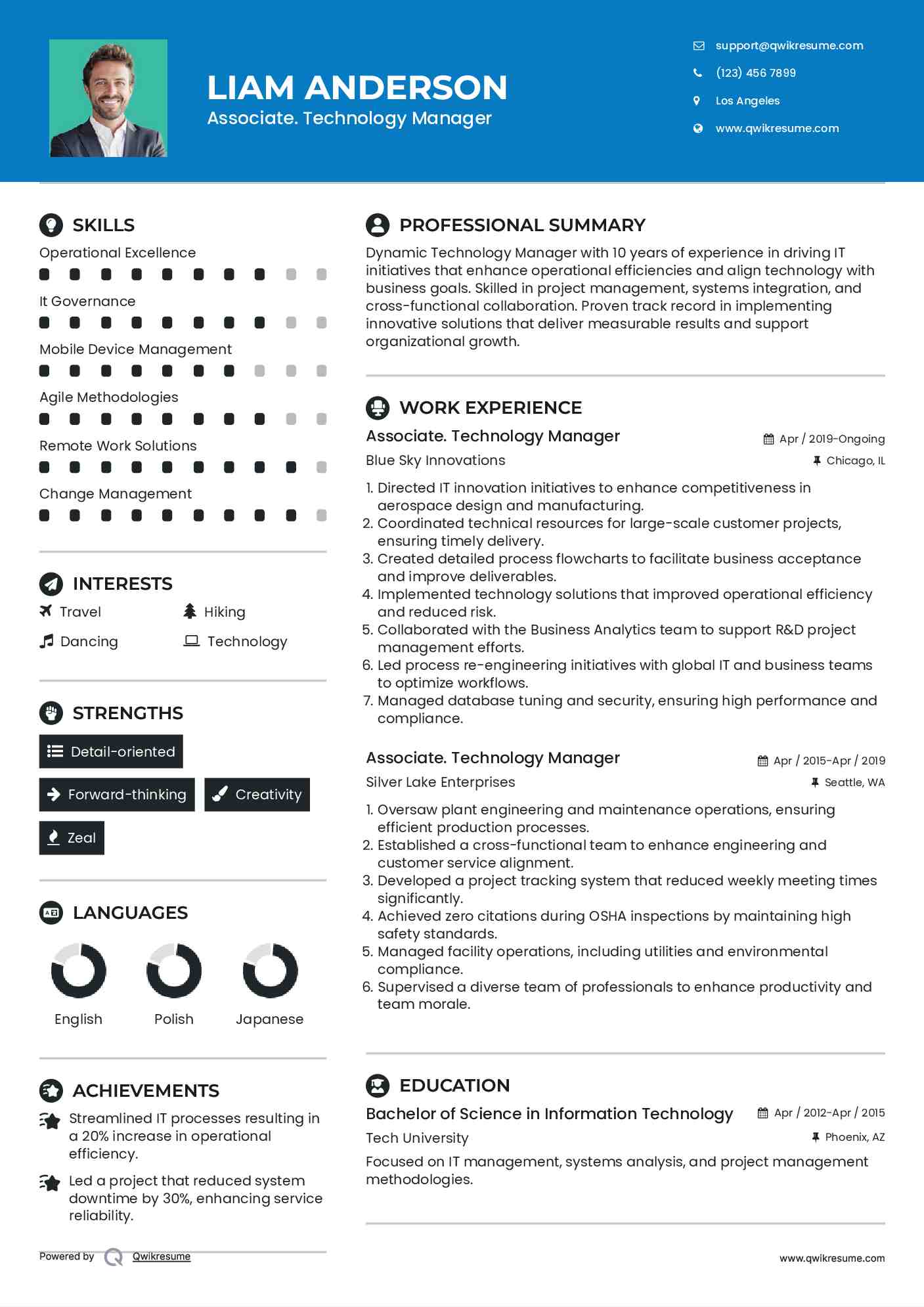 Associate. Technology Manager Resume Template