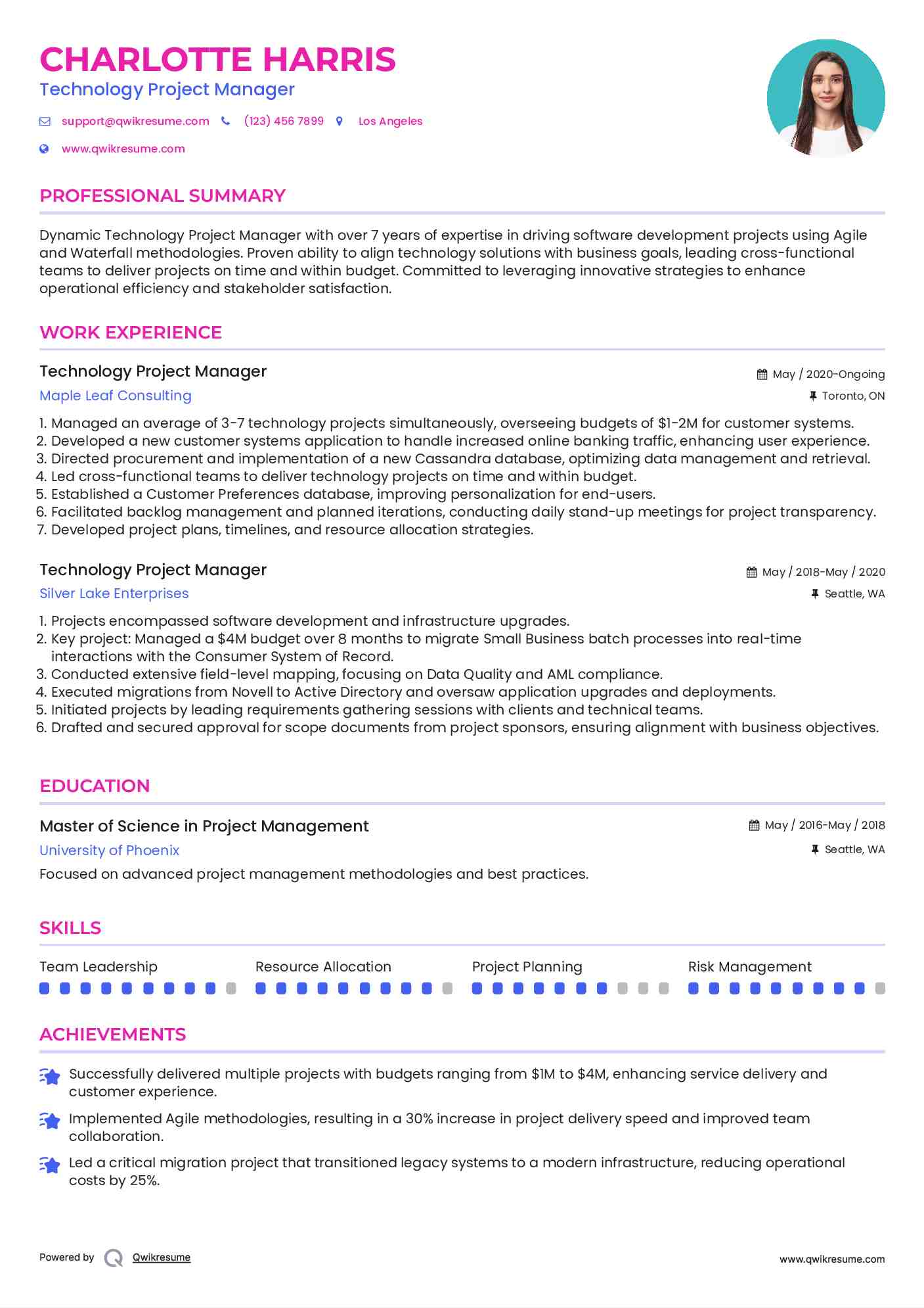 Technology Project Manager Resume Format