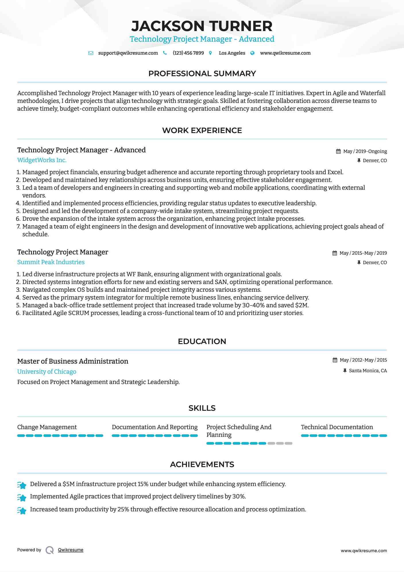 Technology Project Manager - Advanced Resume Template