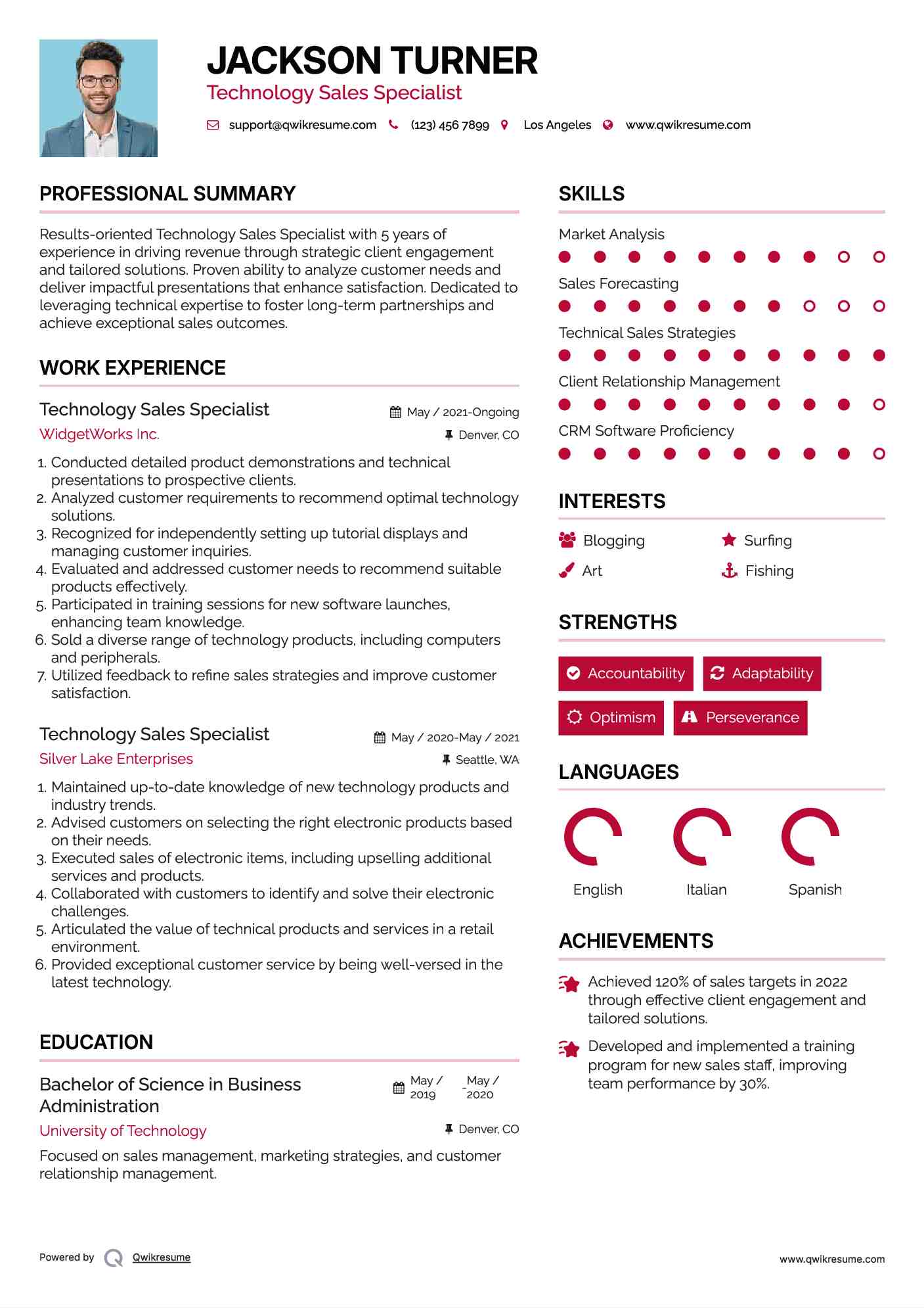 Technology Sales Specialist Resume Format