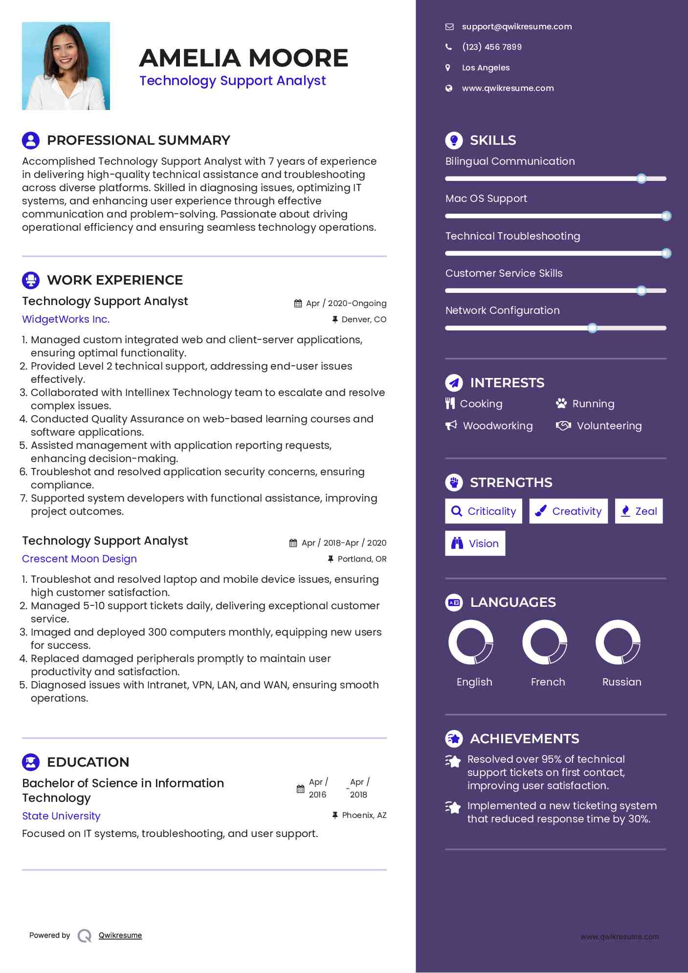 Technology Support Analyst Resume Model