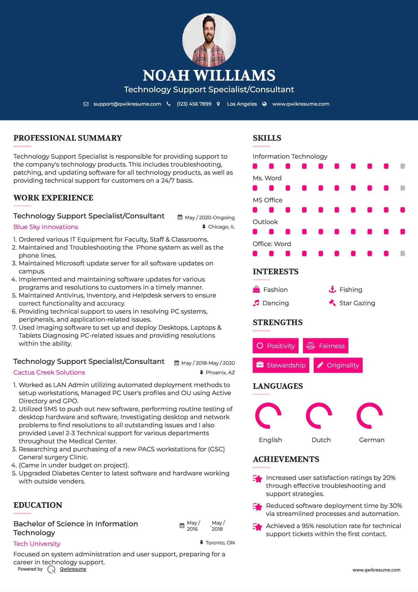 Technology Support Specialist/Consultant Resume Format