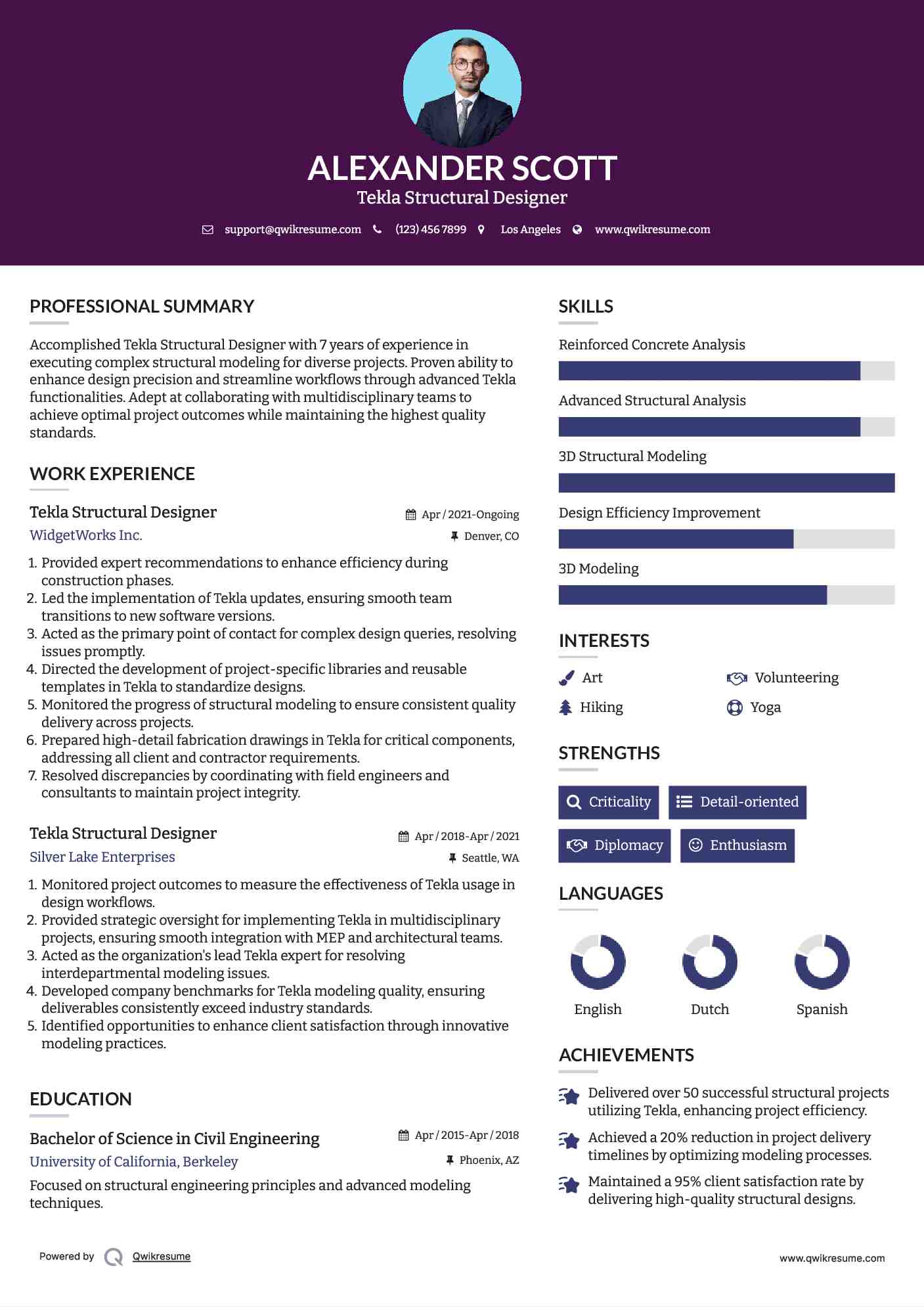 Tekla Structural Designer Resume Sample