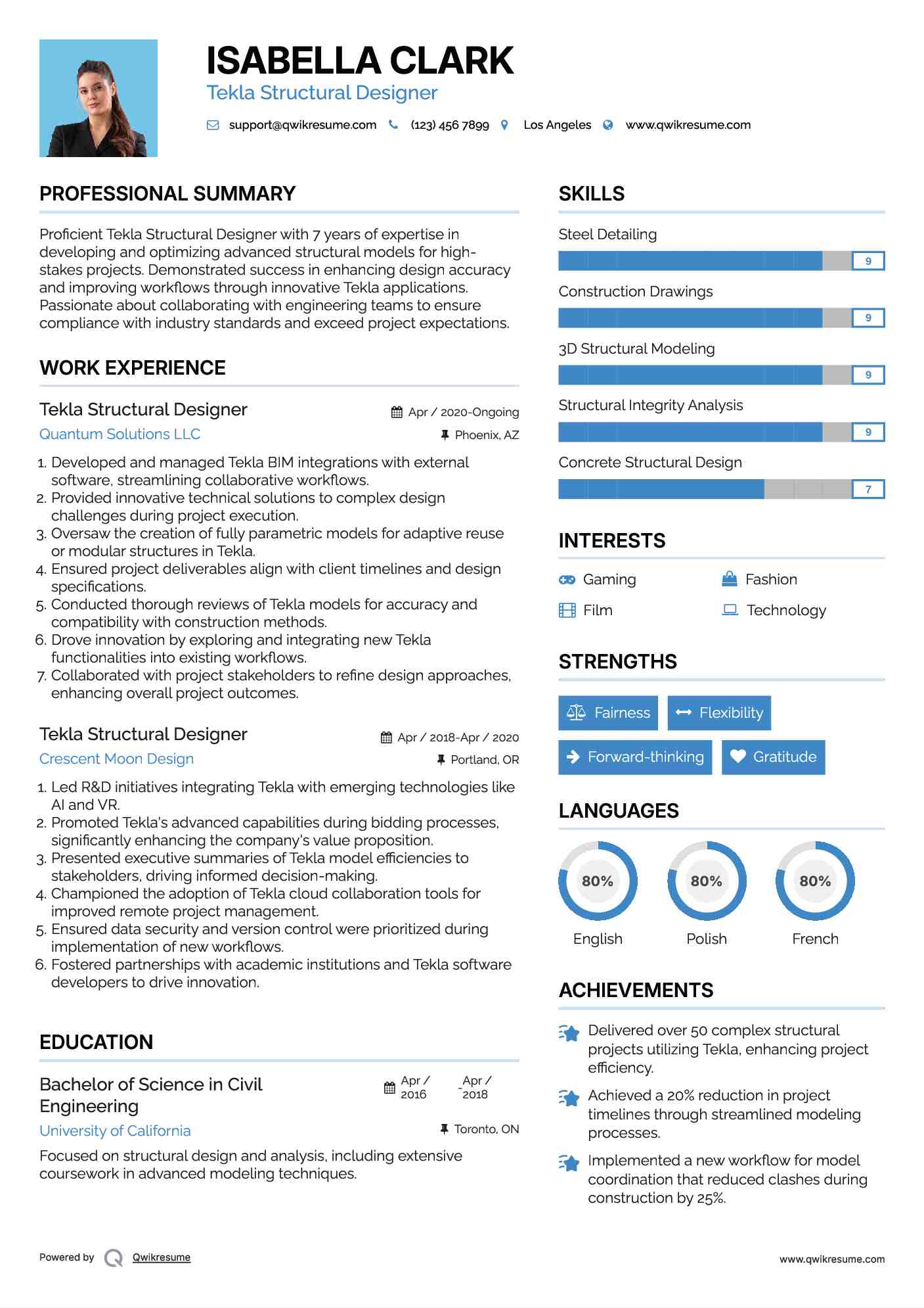 Tekla Structural Designer Resume Example