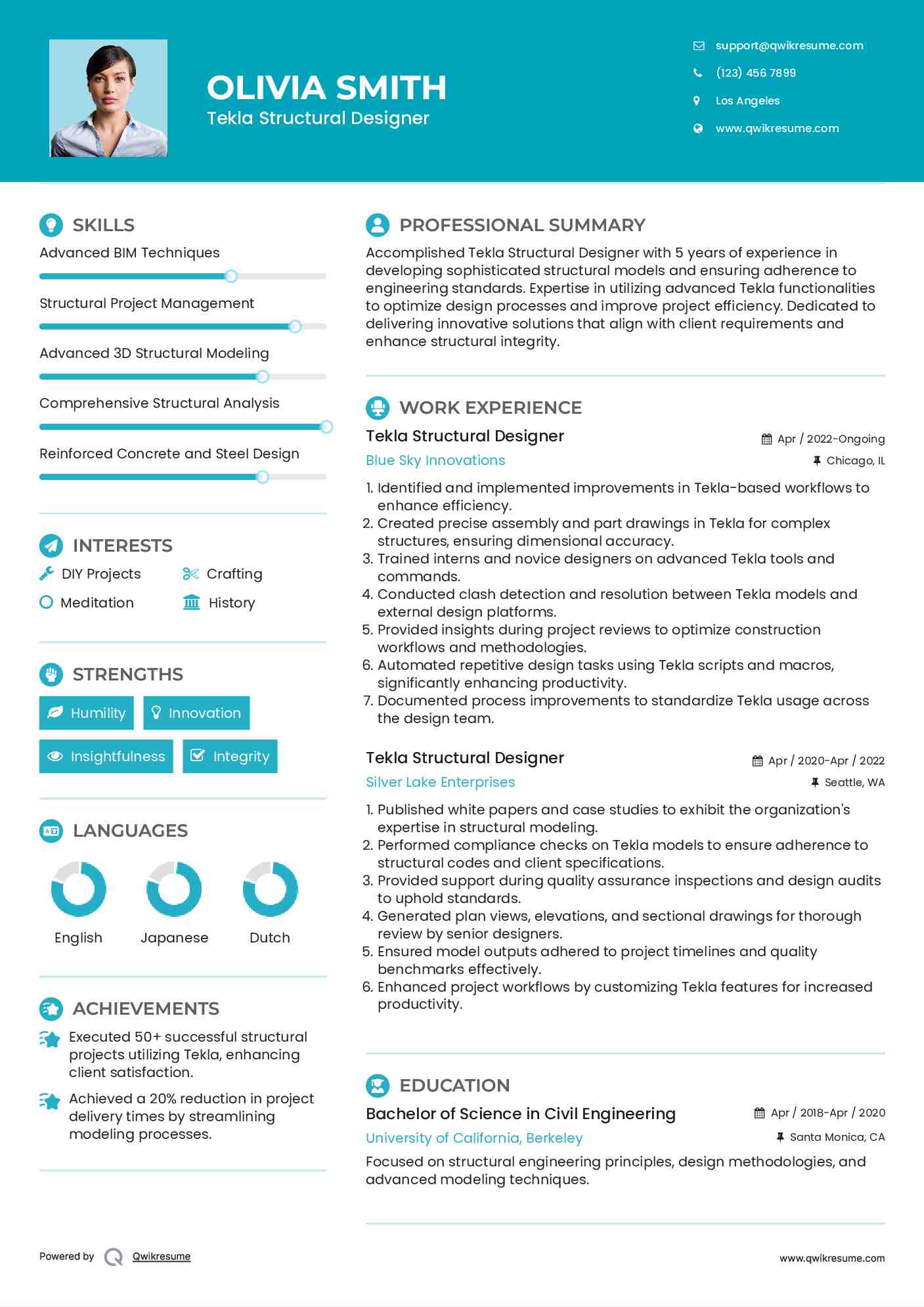 Tekla Structural Designer Resume Format